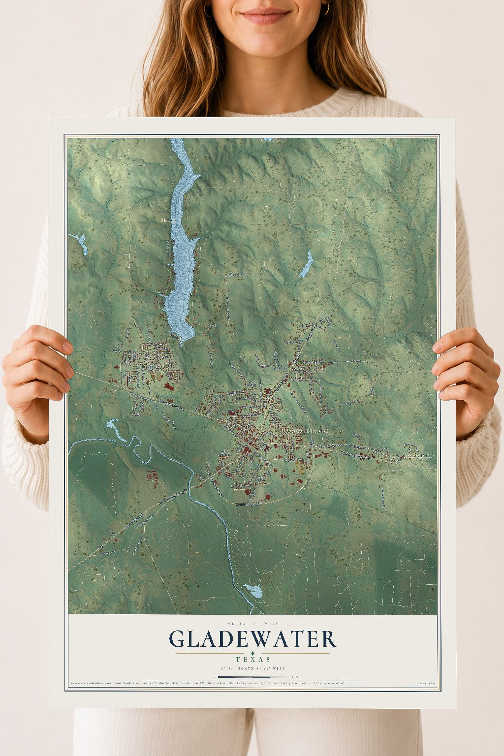 Map of Gladewater, Texas, 18 x 24 inch unframed archival matte print