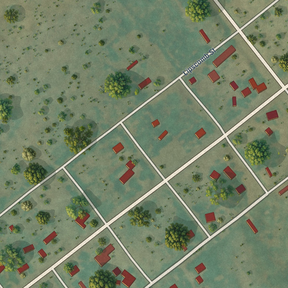 Close-up of the map of Glazier, Texas print showing street and building detail