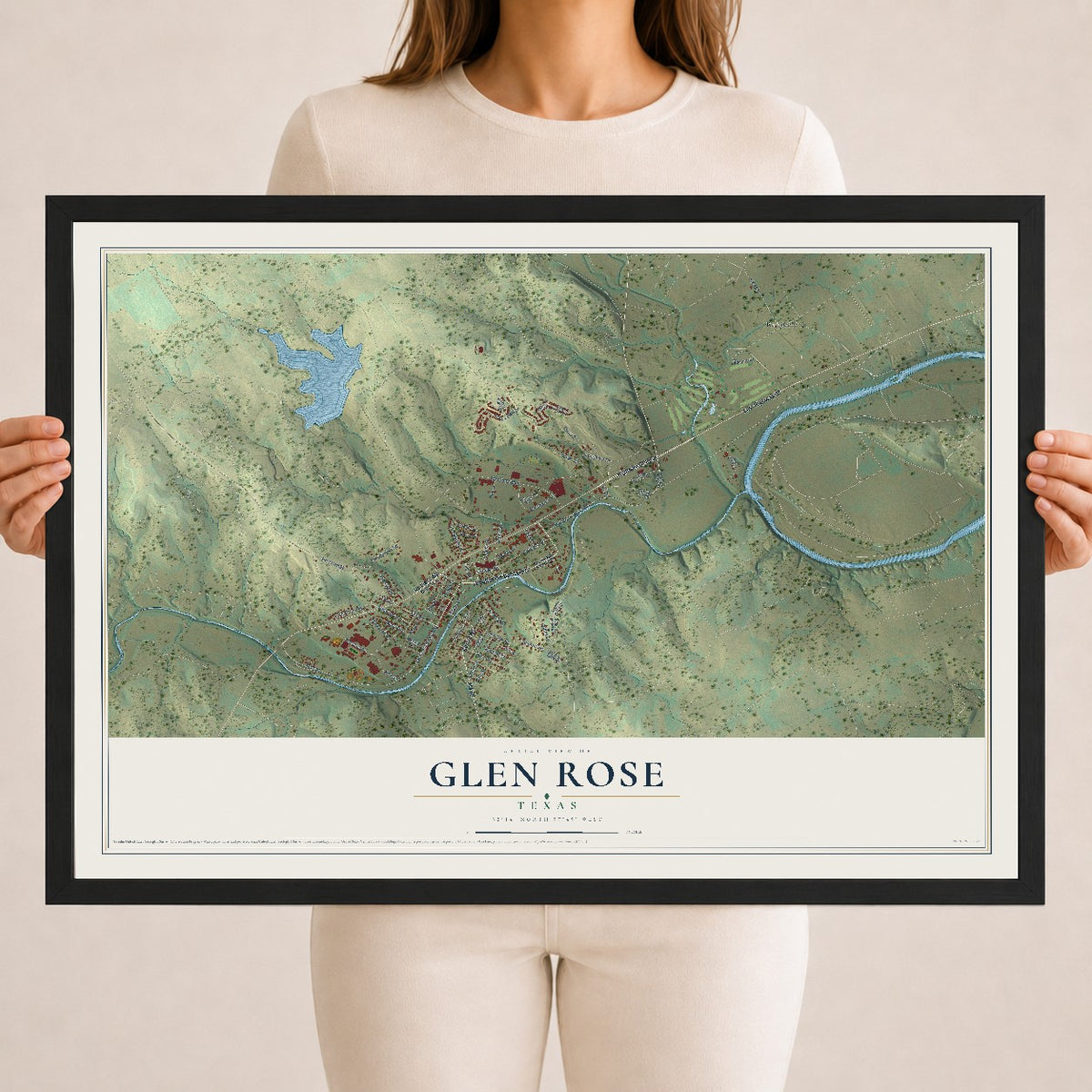 Map of Glen Rose, Texas, 18 x 24 inch print in a black wood frame
