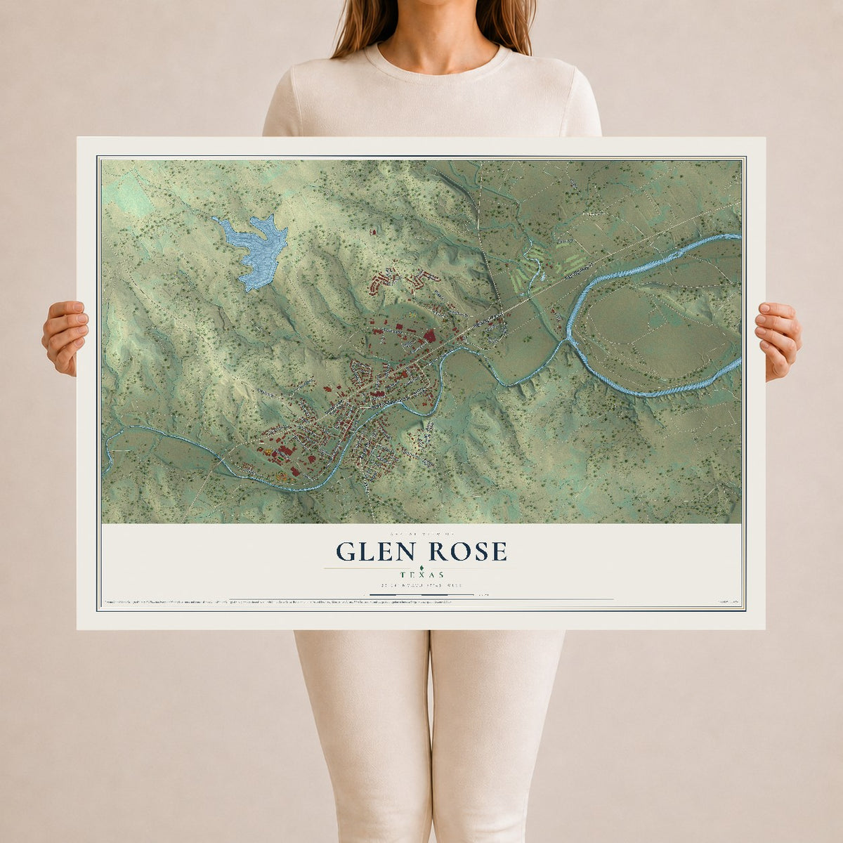 Map of Glen Rose, Texas, 24 x 36 inch unframed archival matte print