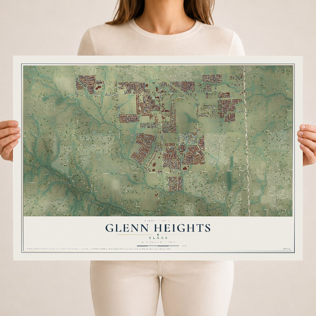 Map of Glenn Heights, Texas, 18 x 24 inch unframed archival matte print