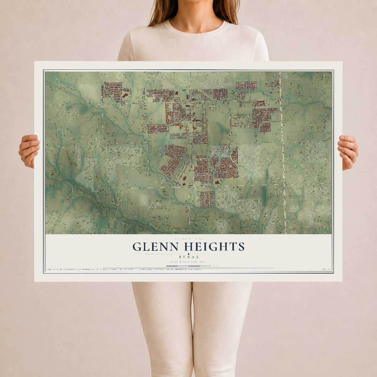 Map of Glenn Heights, Texas, 24 x 36 inch unframed archival matte print