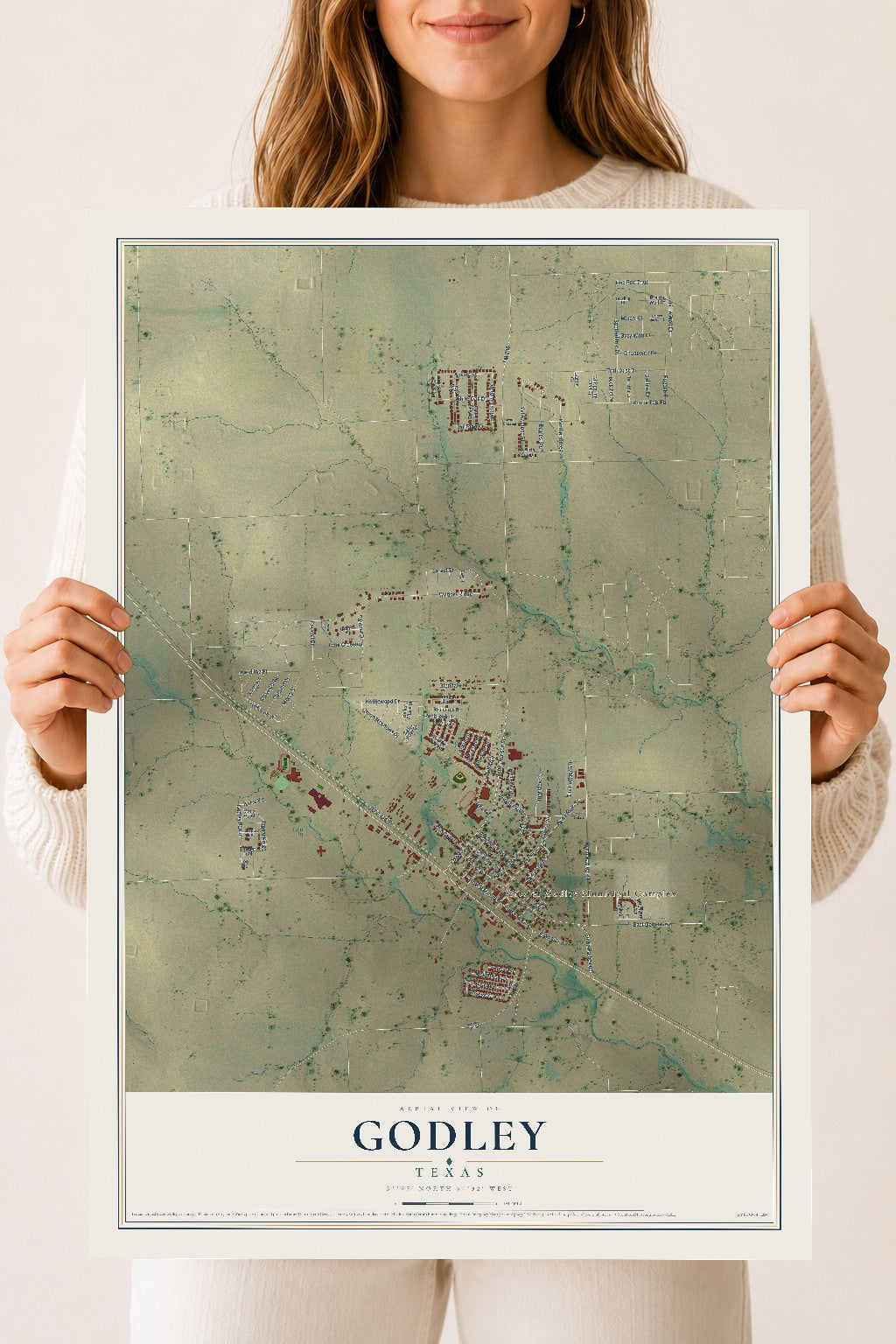 Map of Godley, Texas, 18 x 24 inch unframed archival matte print