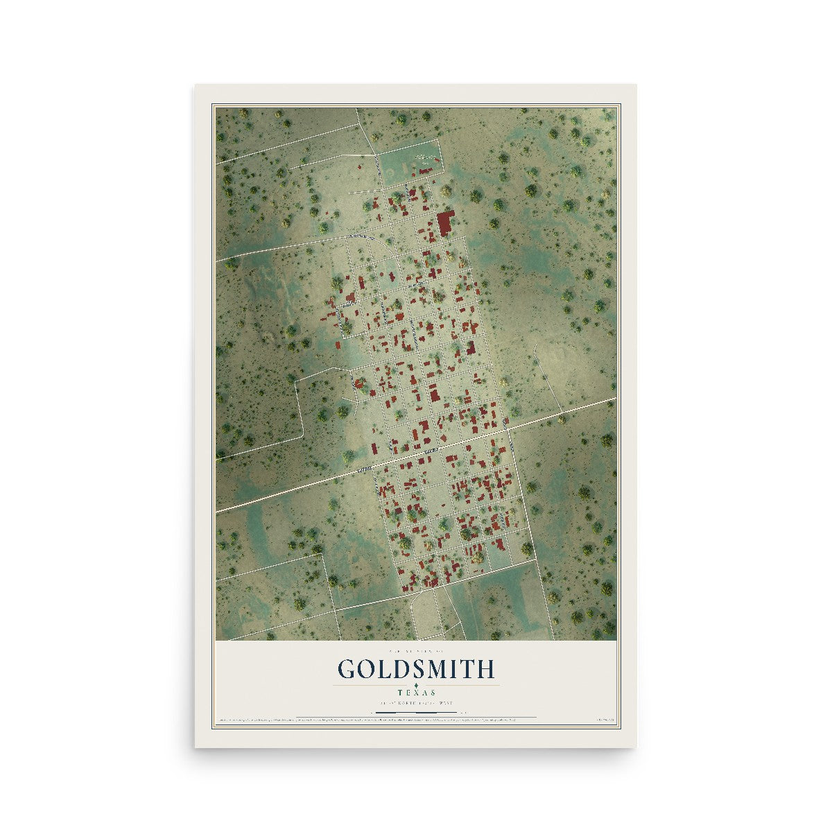 Map of Goldsmith, Texas, 12 x 18 inch unframed archival matte print
