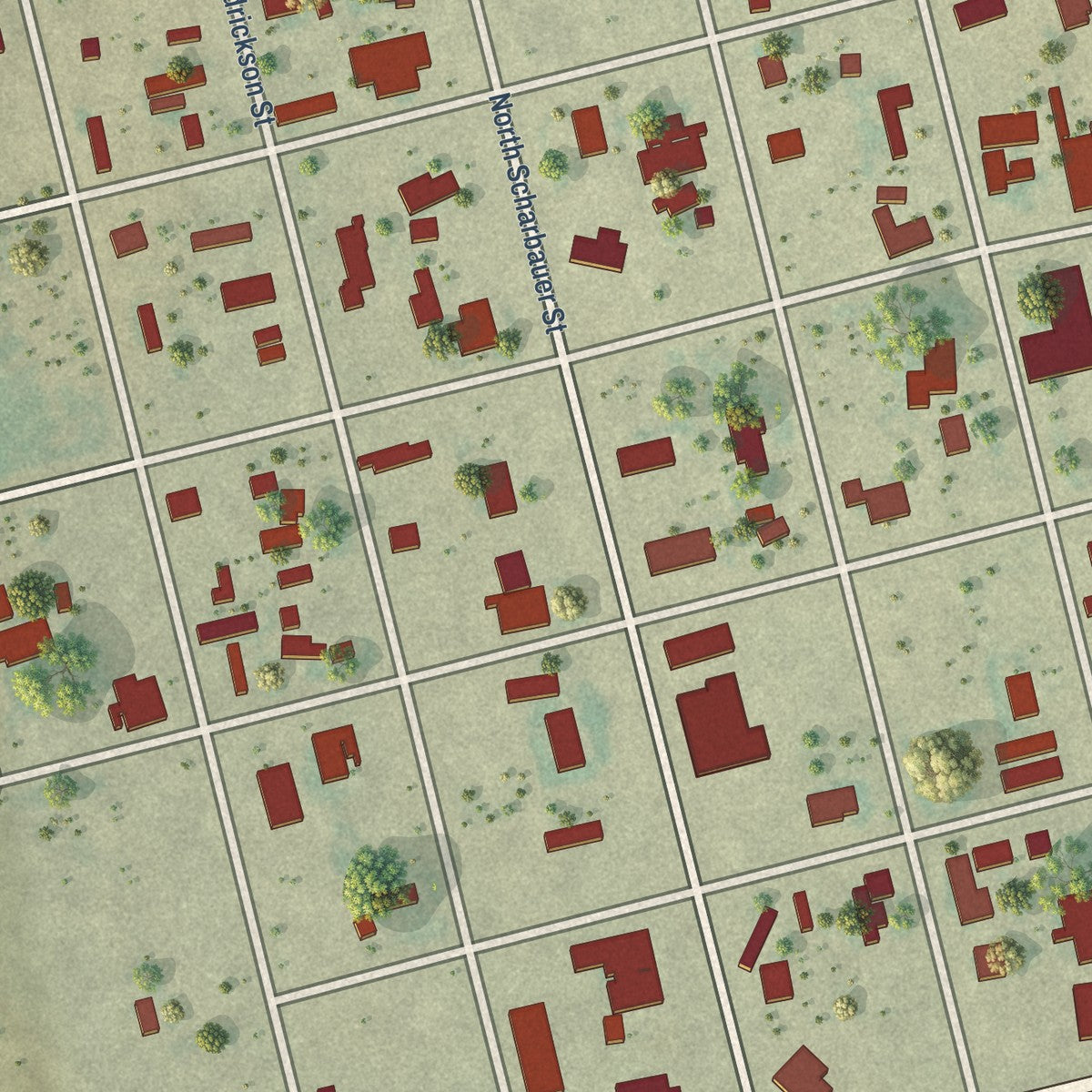 Close-up of the map of Goldsmith, Texas print showing street and building detail