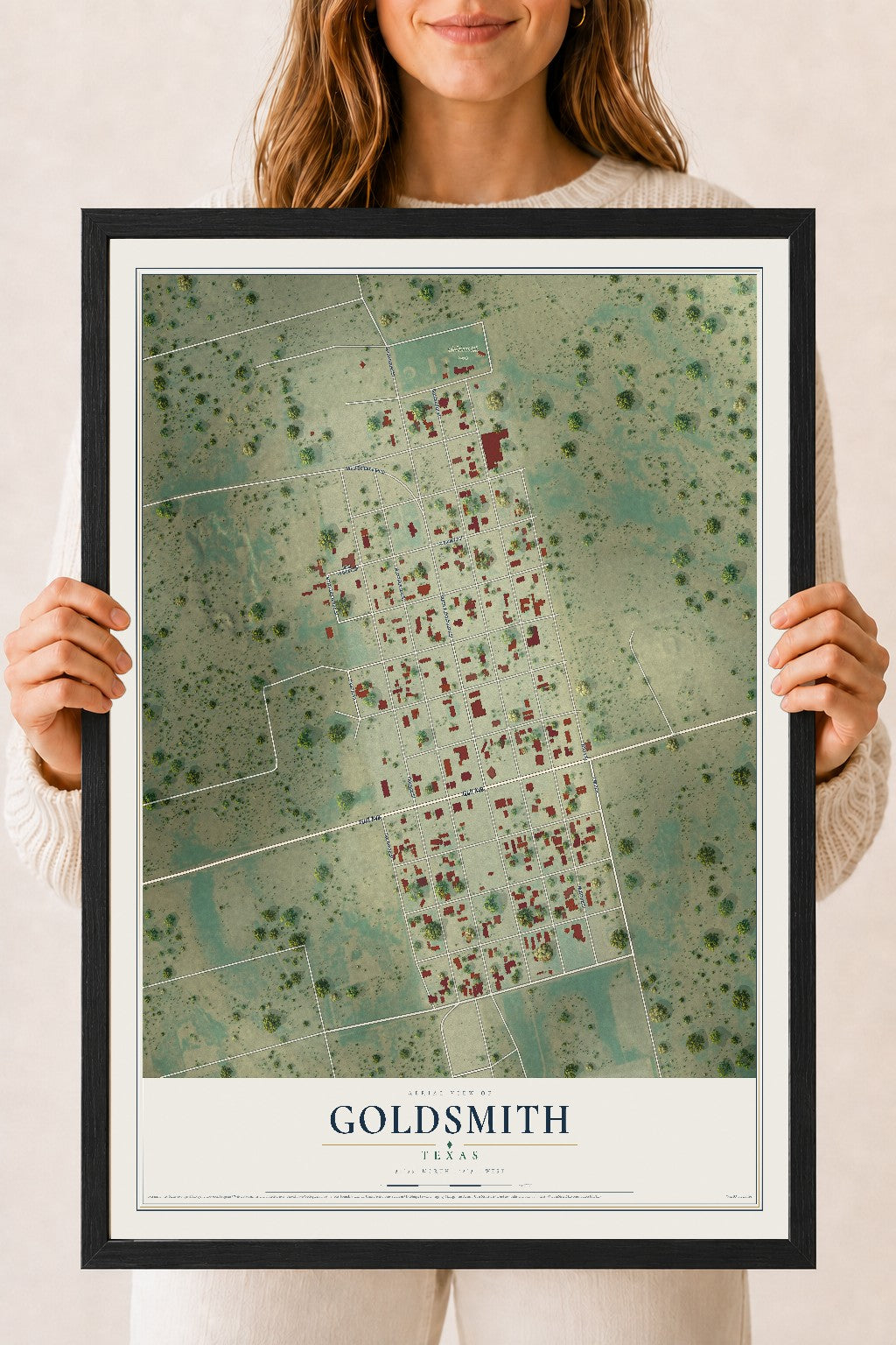 Map of Goldsmith, Texas, 18 x 24 inch print in a black wood frame