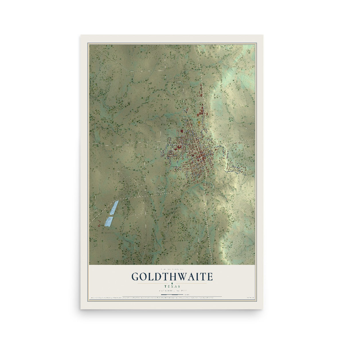 Map of Goldthwaite, Texas, 12 x 18 inch unframed archival matte print