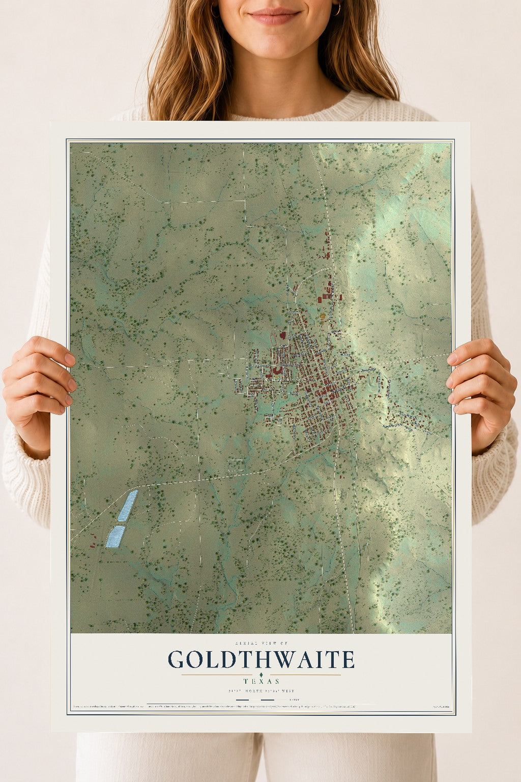 Map of Goldthwaite, Texas, 18 x 24 inch unframed archival matte print