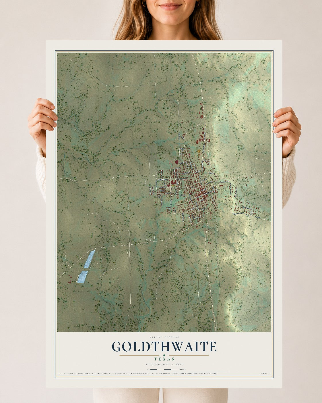 Map of Goldthwaite, Texas, 24 x 36 inch unframed archival matte print