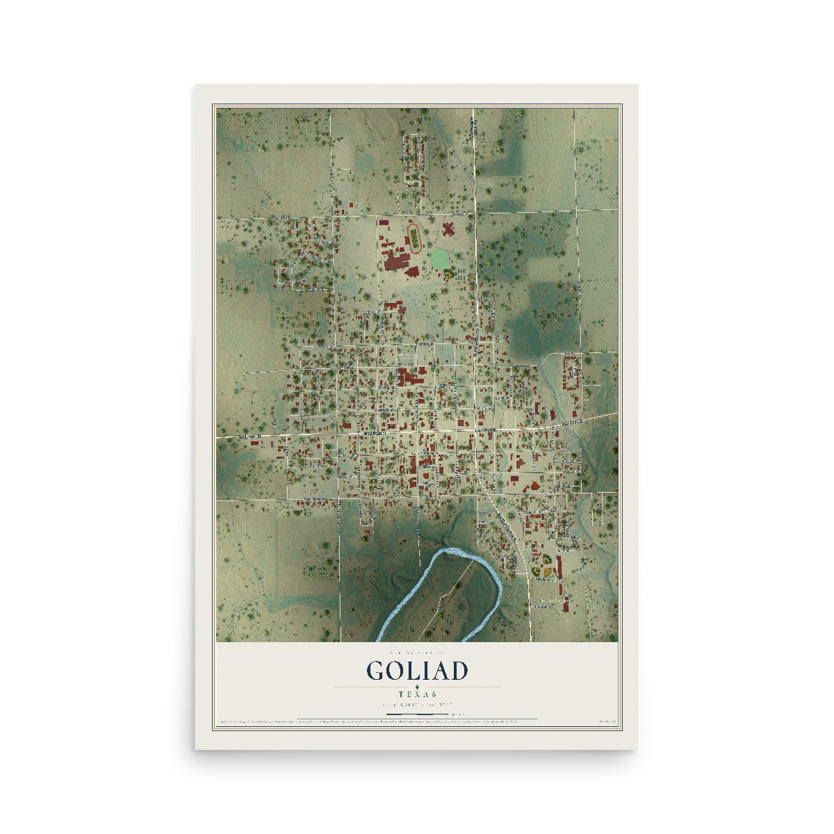 Map of Goliad, Texas, 12 x 18 inch unframed archival matte print