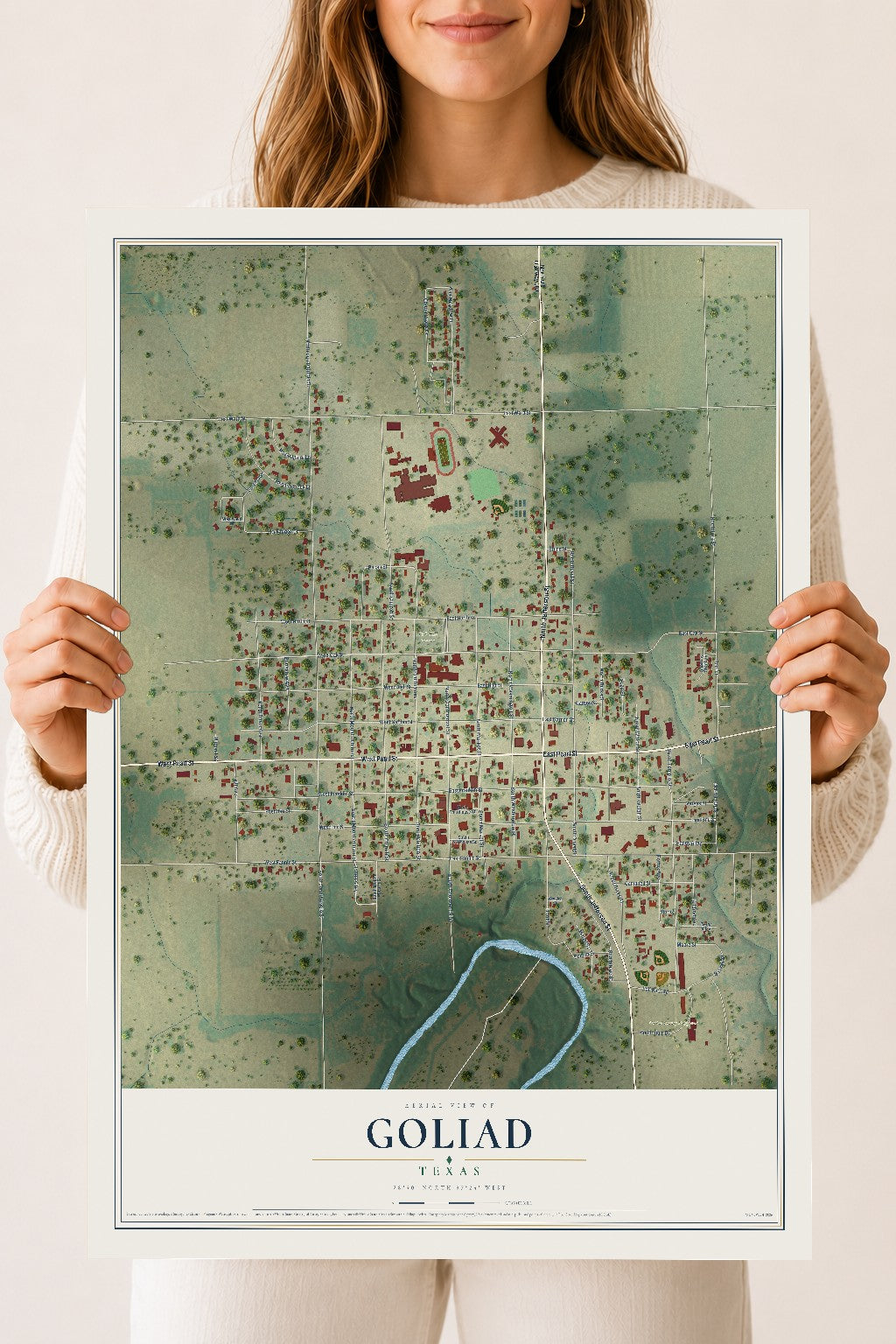 Map of Goliad, Texas, 18 x 24 inch unframed archival matte print