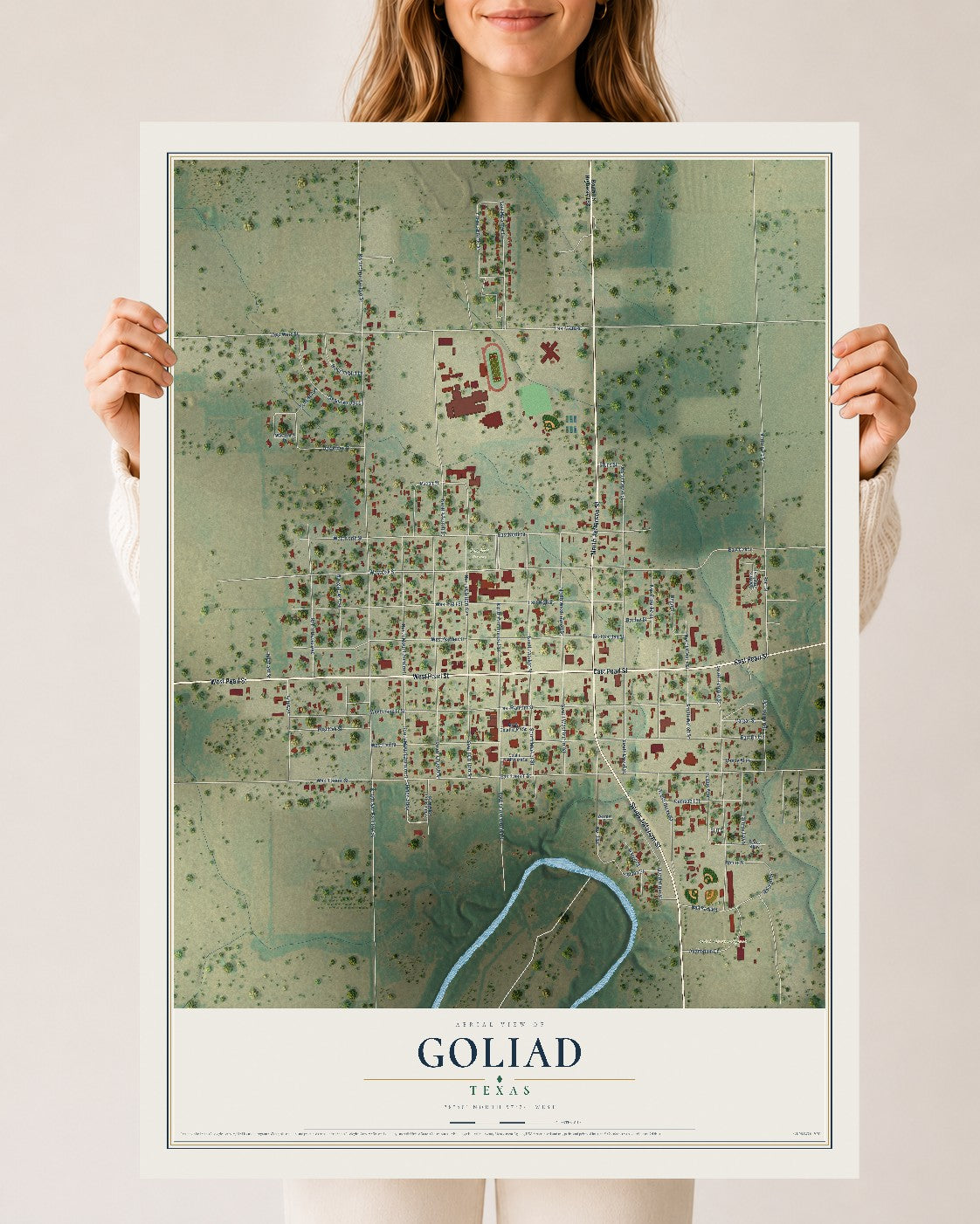 Map of Goliad, Texas, 24 x 36 inch unframed archival matte print