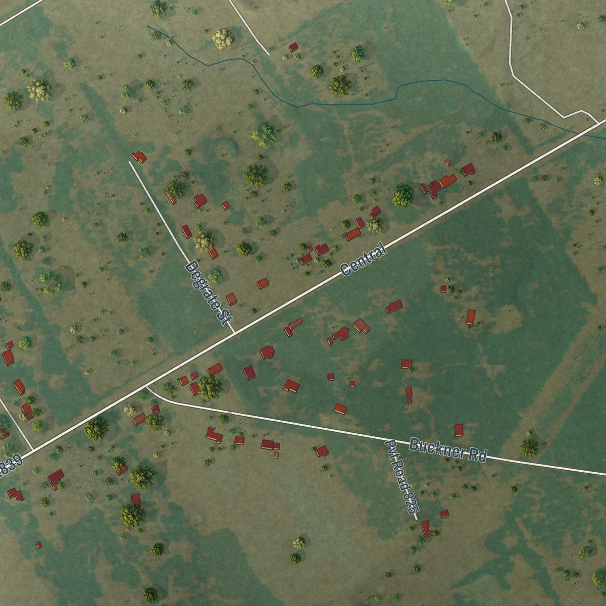 Second close-up of the map of Golinda, Texas print showing more streets and buildings