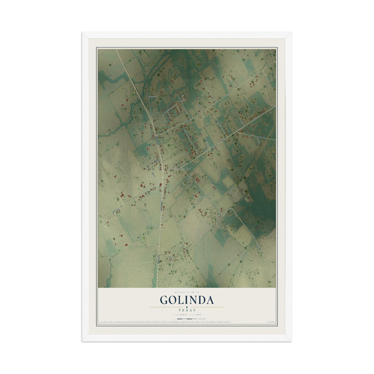 Map of Golinda, Texas, 12 x 18 inch print in a white wood frame