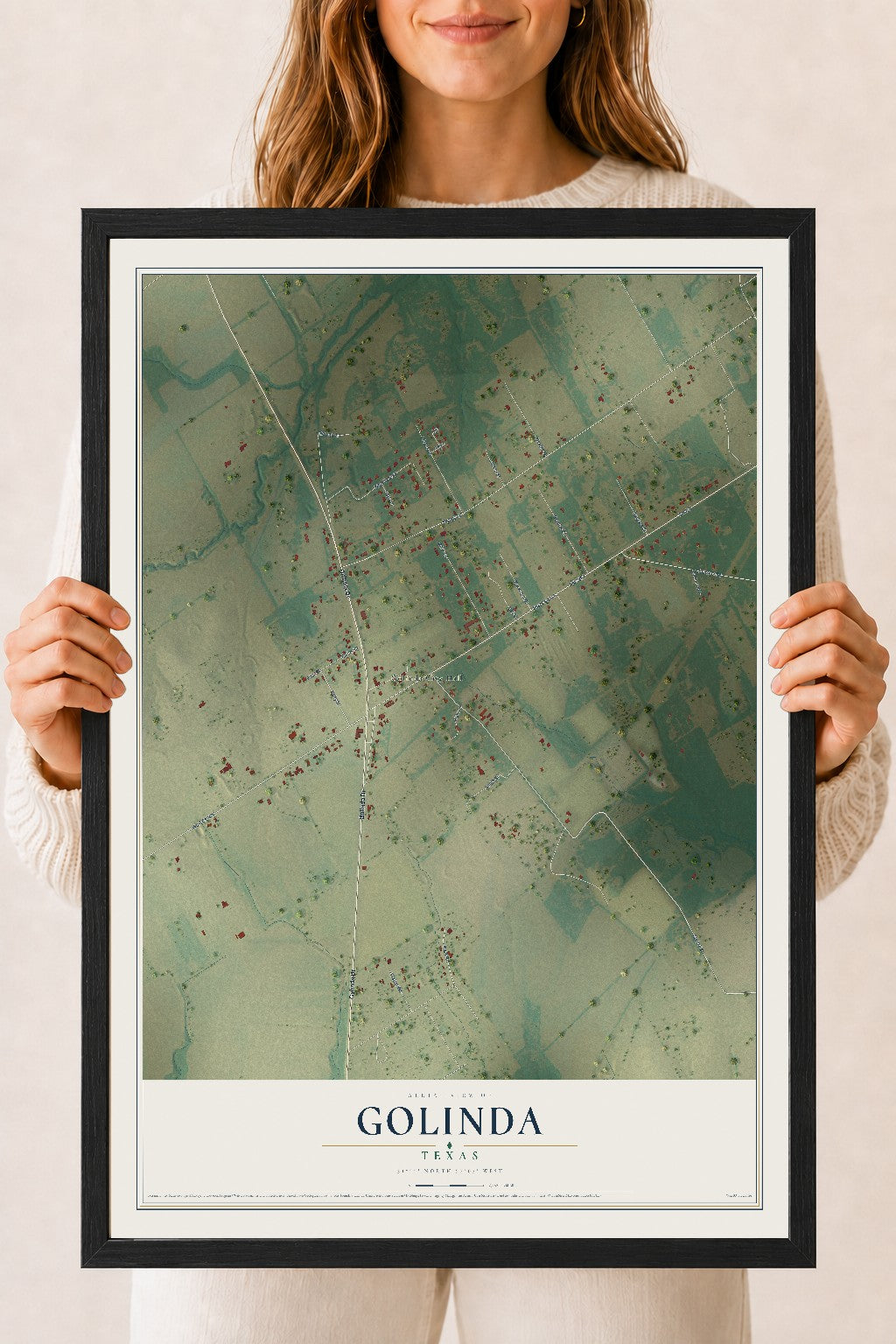Map of Golinda, Texas, 18 x 24 inch print in a black wood frame