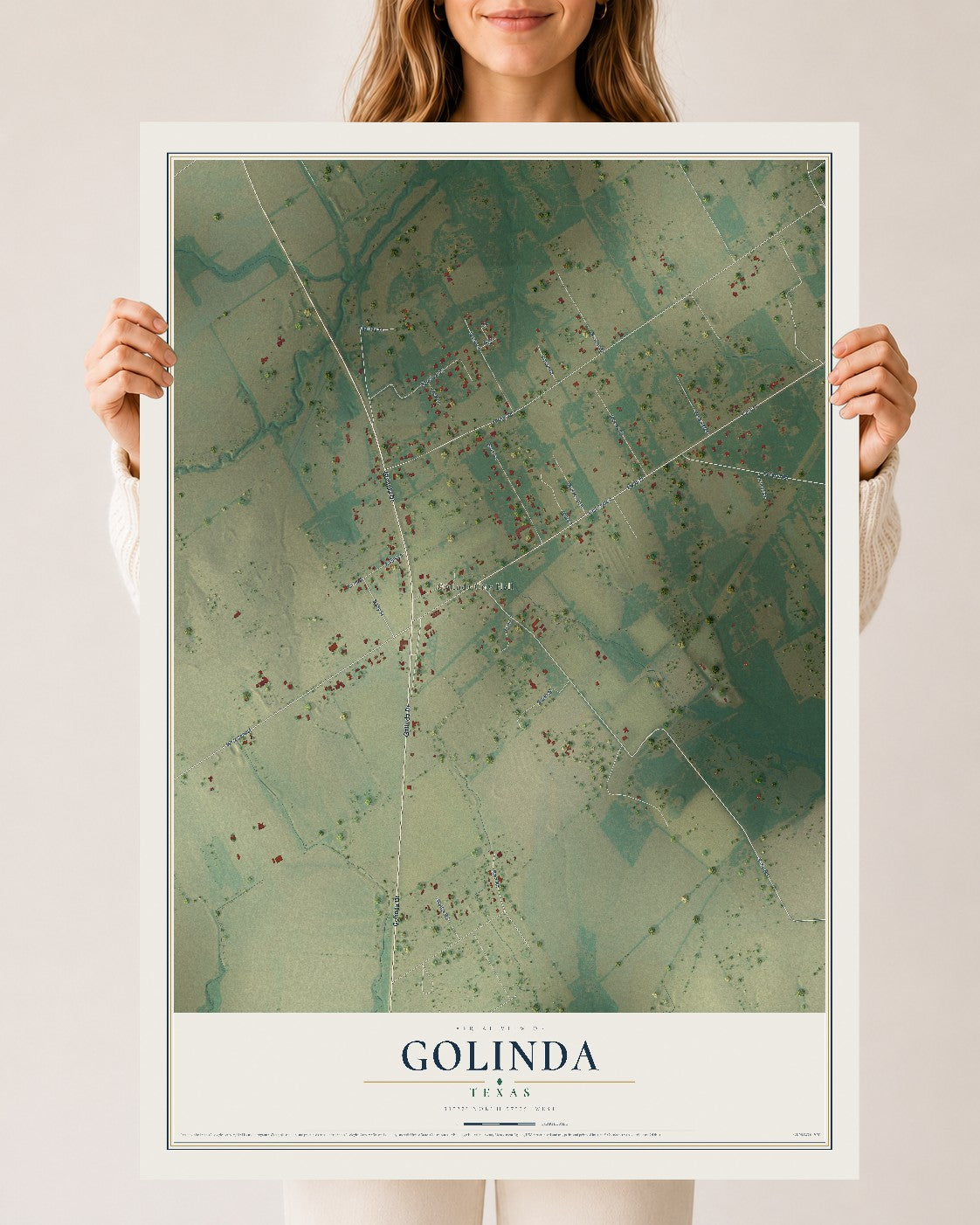 Map of Golinda, Texas, 24 x 36 inch unframed archival matte print