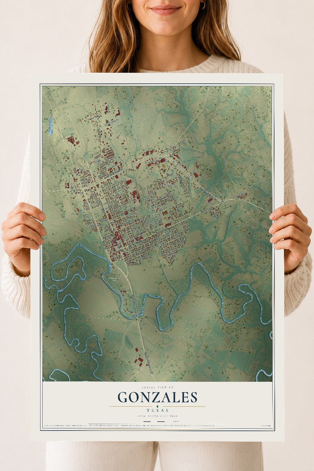 Map of Gonzales, Texas, 18 x 24 inch unframed archival matte print