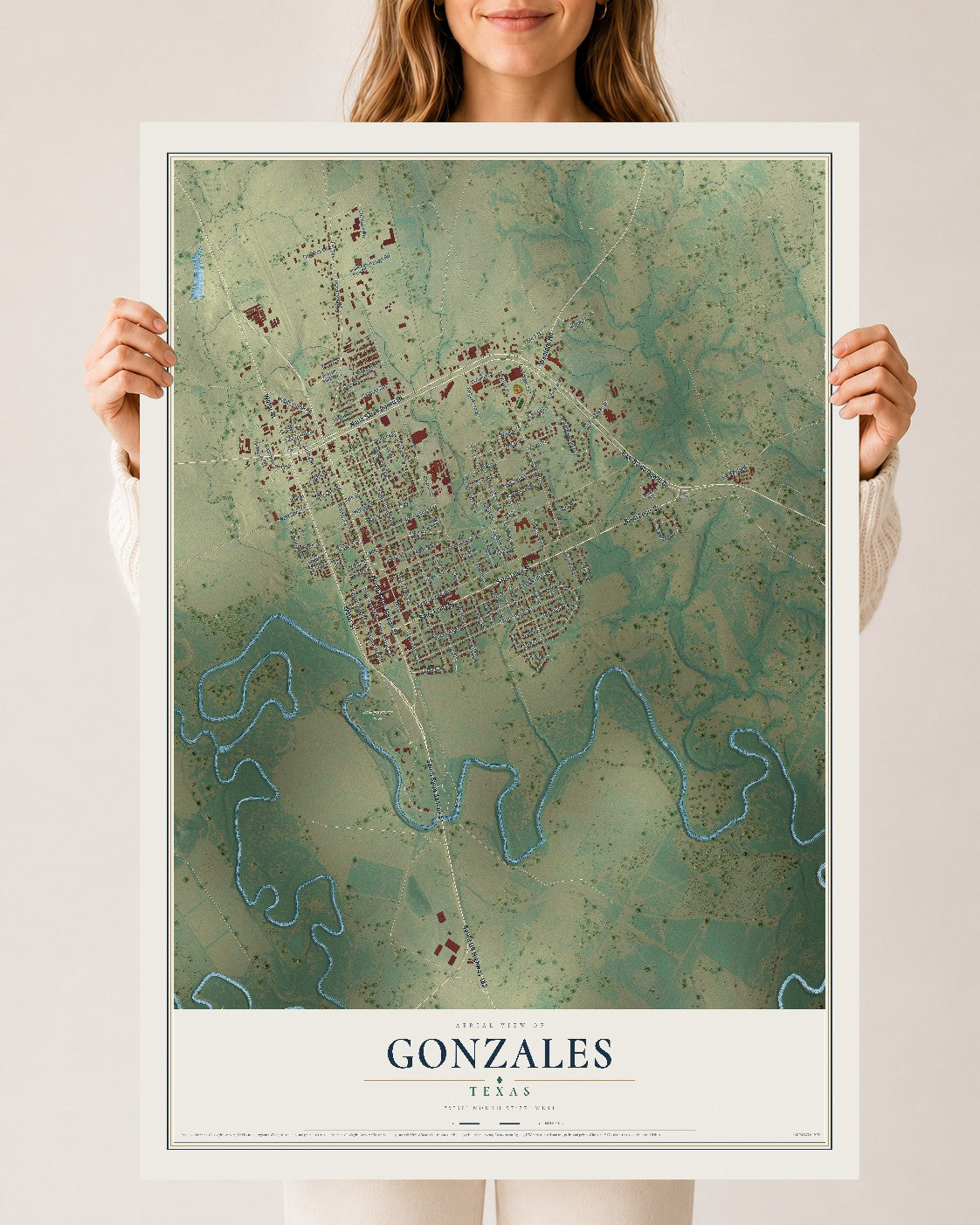 Map of Gonzales, Texas, 24 x 36 inch unframed archival matte print