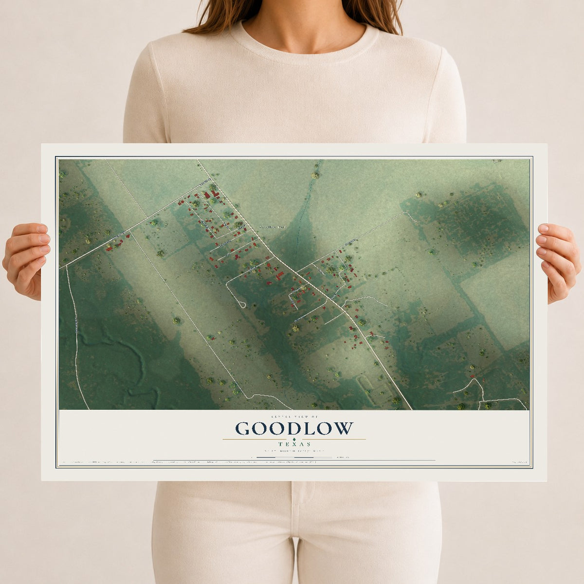 Map of Goodlow, Texas, 12 x 18 inch unframed archival matte print
