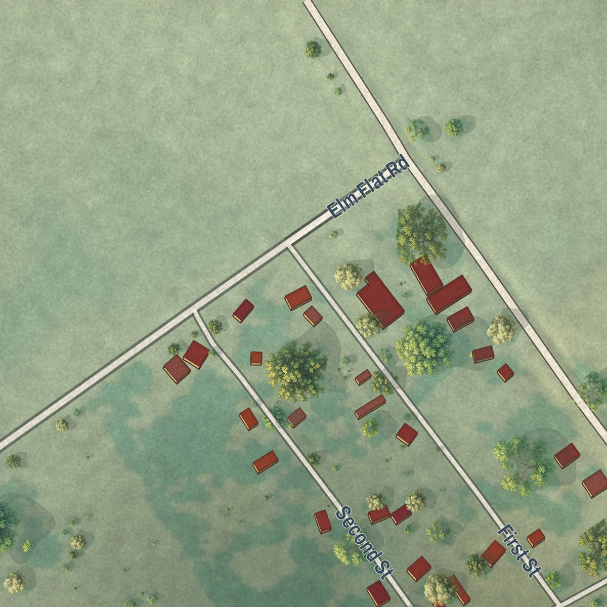 Close-up of the map of Goodlow, Texas print showing street and building detail