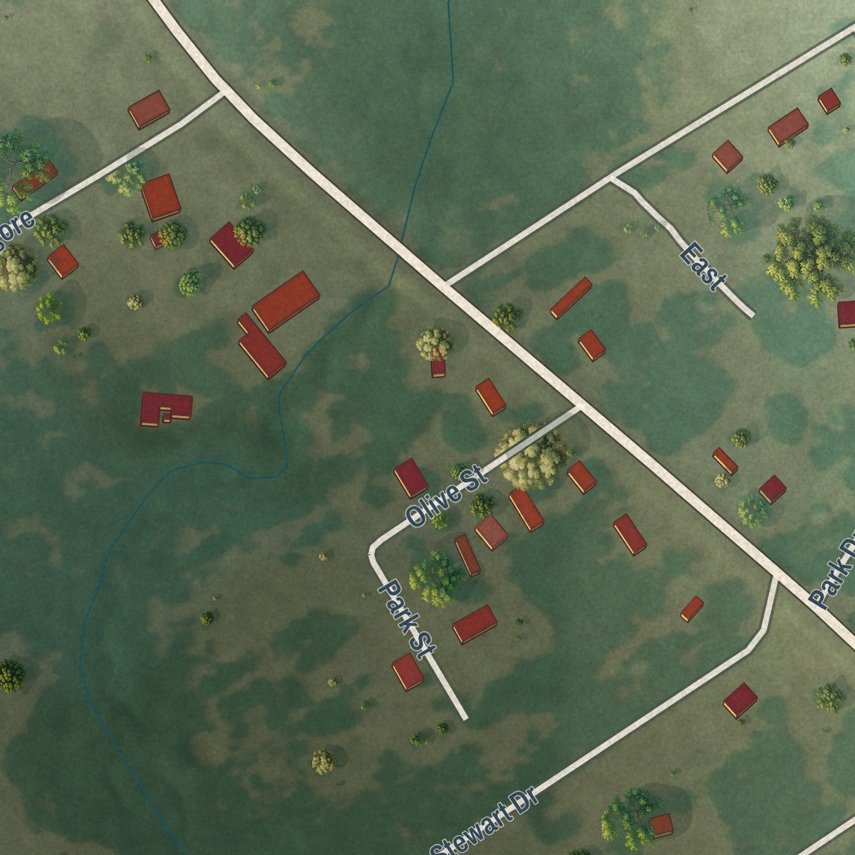 Second close-up of the map of Goodlow, Texas print showing more streets and buildings