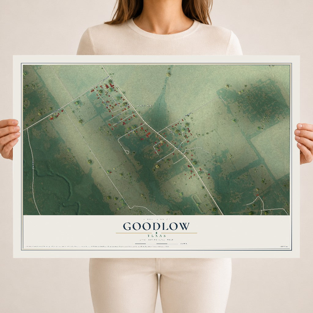 Map of Goodlow, Texas, 18 x 24 inch unframed archival matte print
