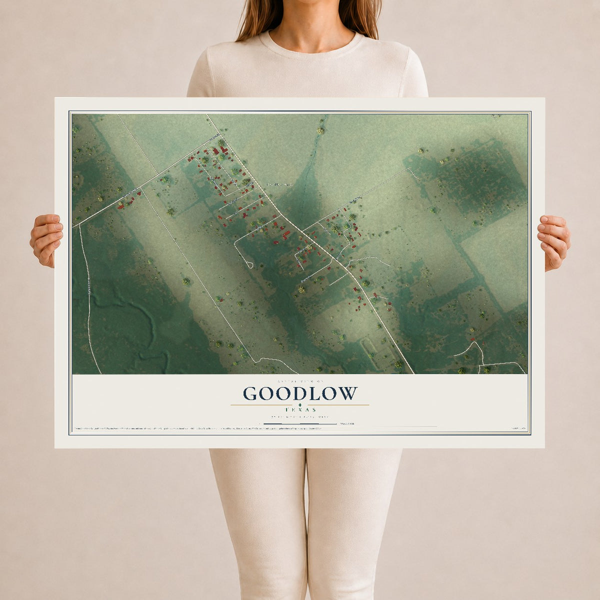 Map of Goodlow, Texas, 24 x 36 inch unframed archival matte print