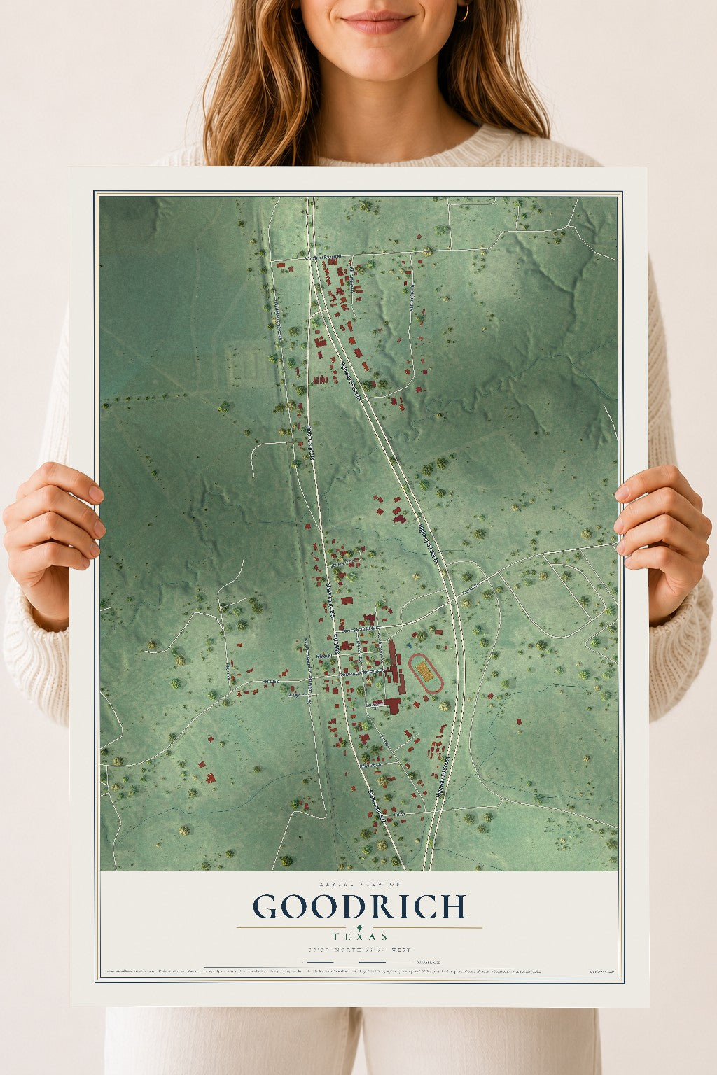 Map of Goodrich, Texas, 18 x 24 inch unframed archival matte print