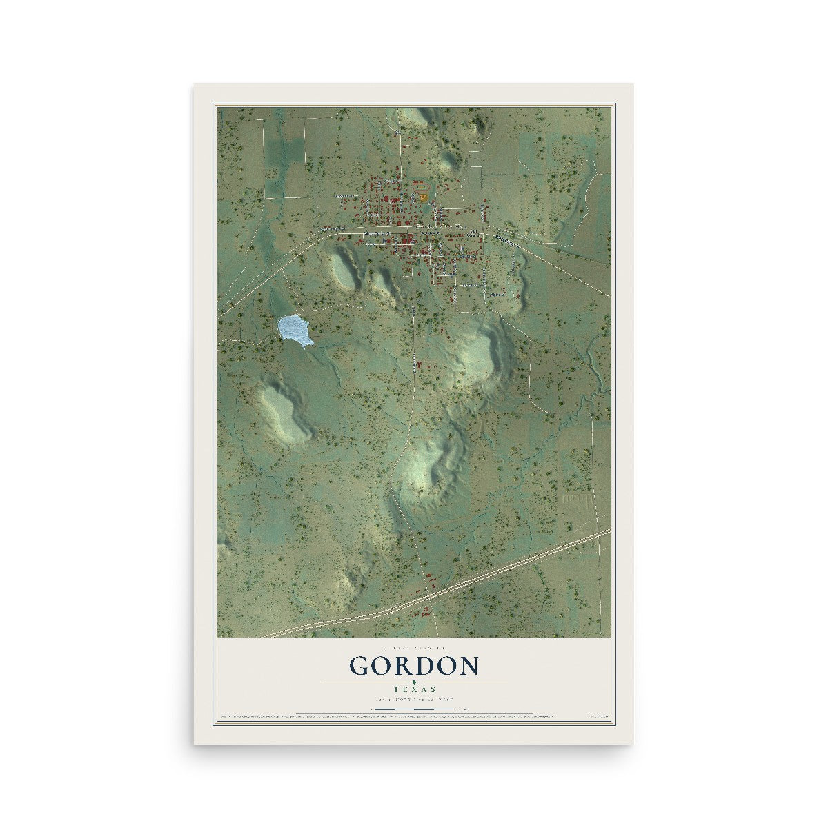 Map of Gordon, Texas, 12 x 18 inch unframed archival matte print