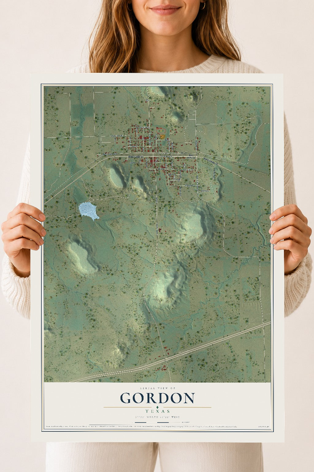 Map of Gordon, Texas, 18 x 24 inch unframed archival matte print