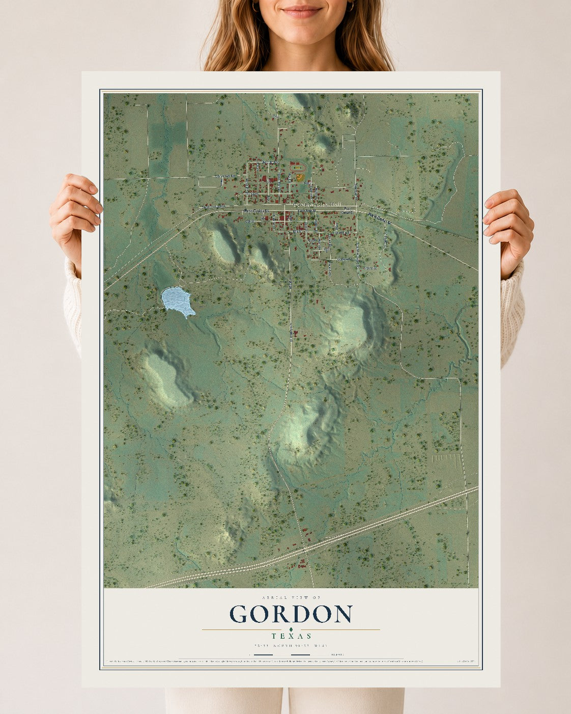 Map of Gordon, Texas, 24 x 36 inch unframed archival matte print
