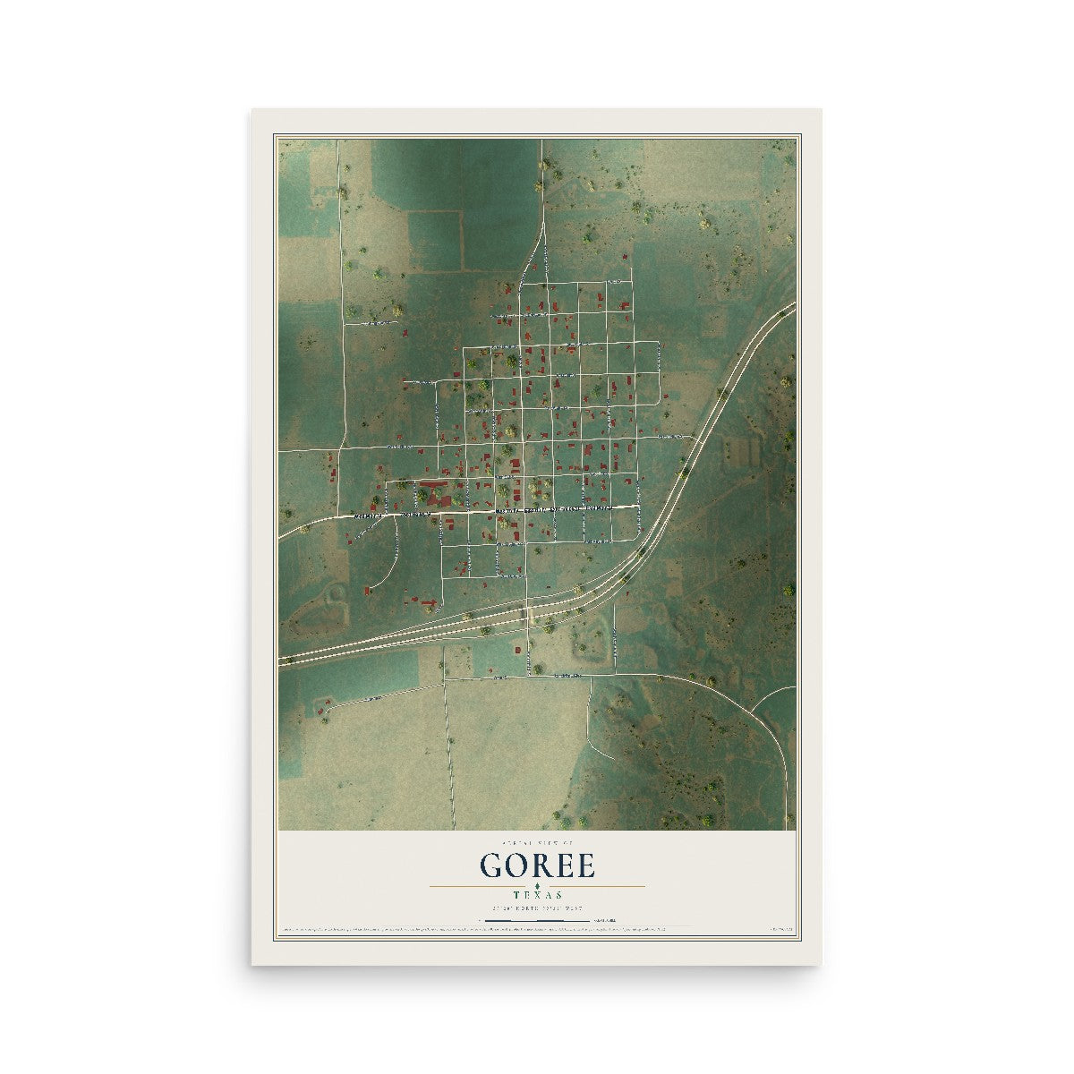 Map of Goree, Texas, 12 x 18 inch unframed archival matte print