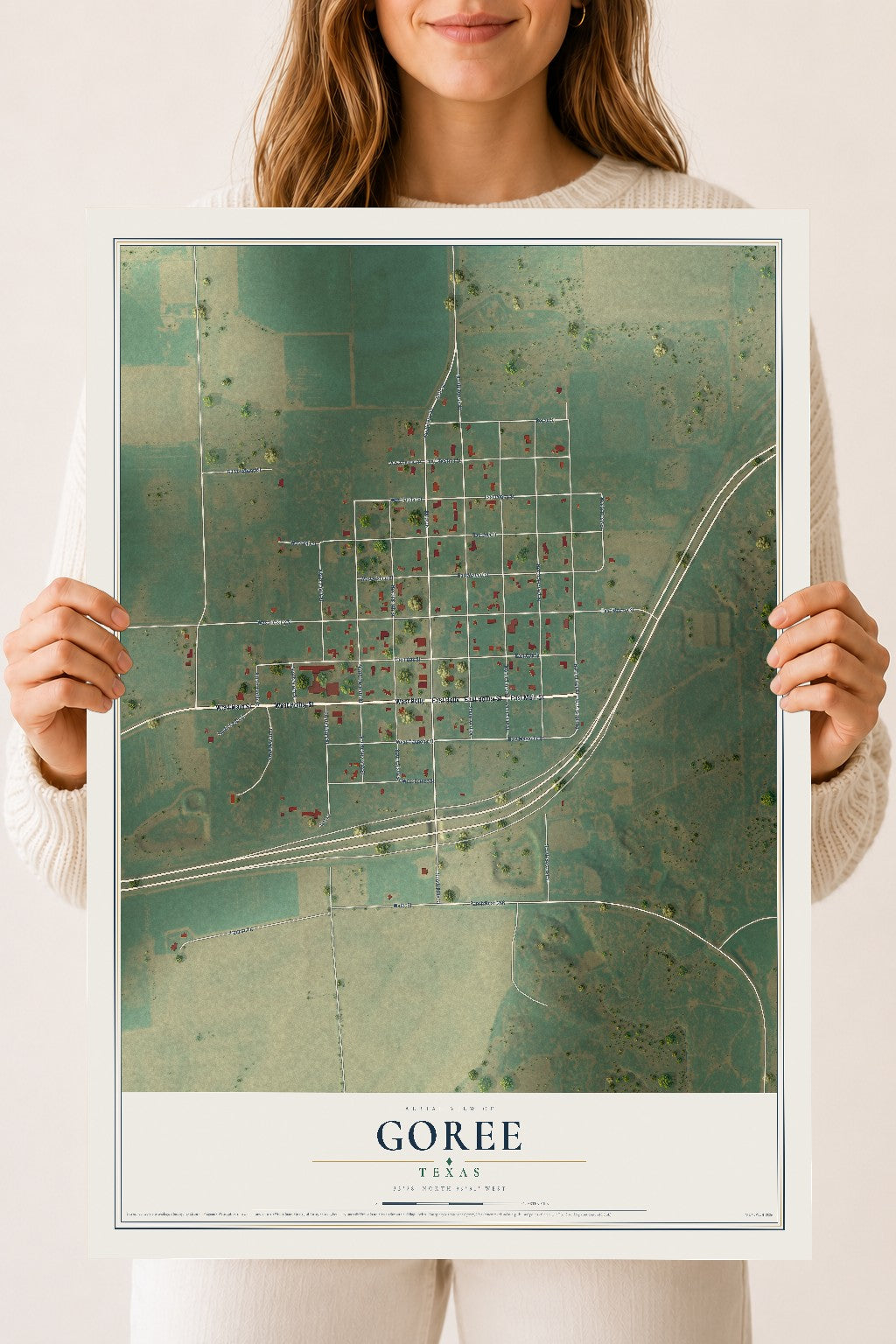 Map of Goree, Texas, 18 x 24 inch unframed archival matte print