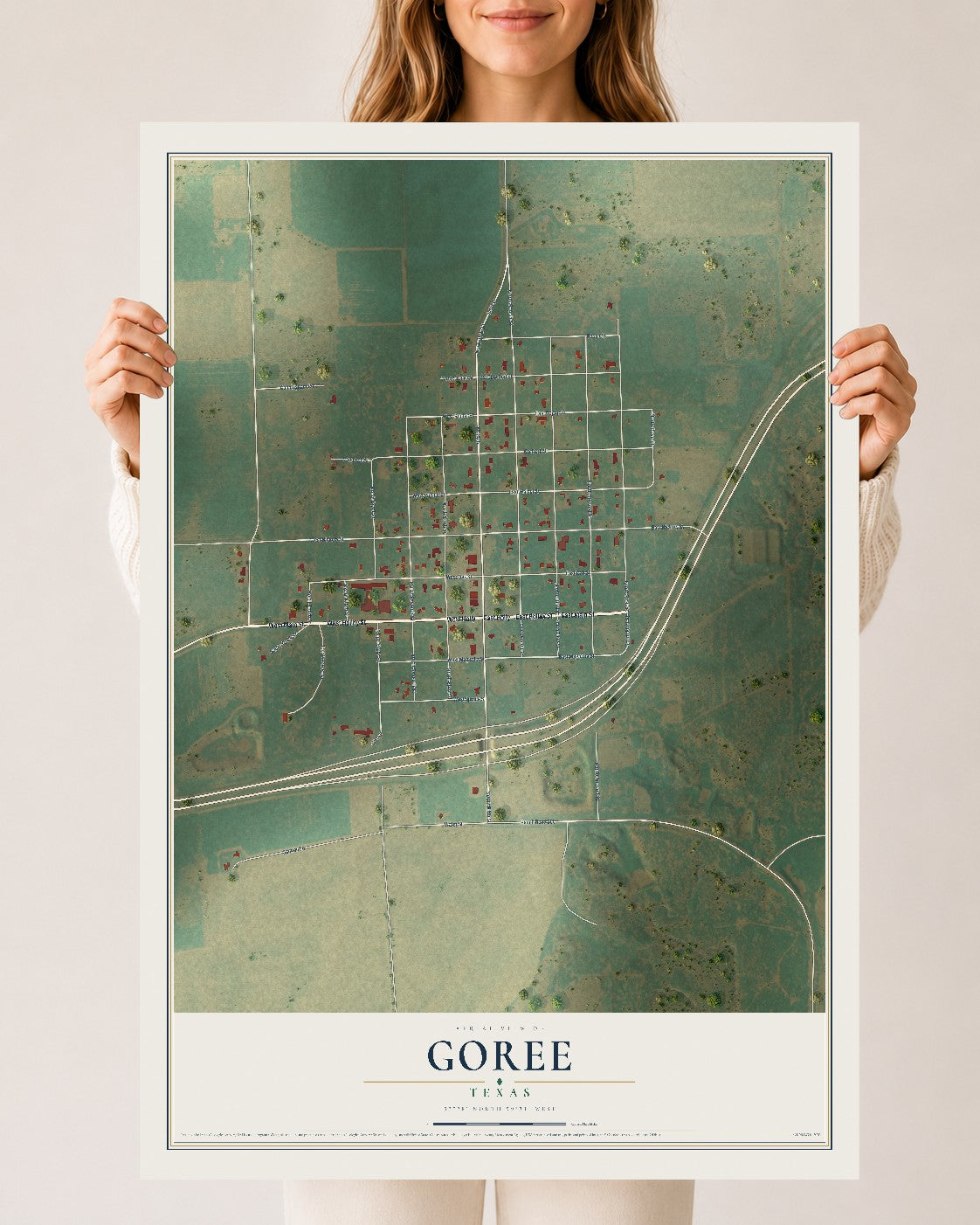 Map of Goree, Texas, 24 x 36 inch unframed archival matte print