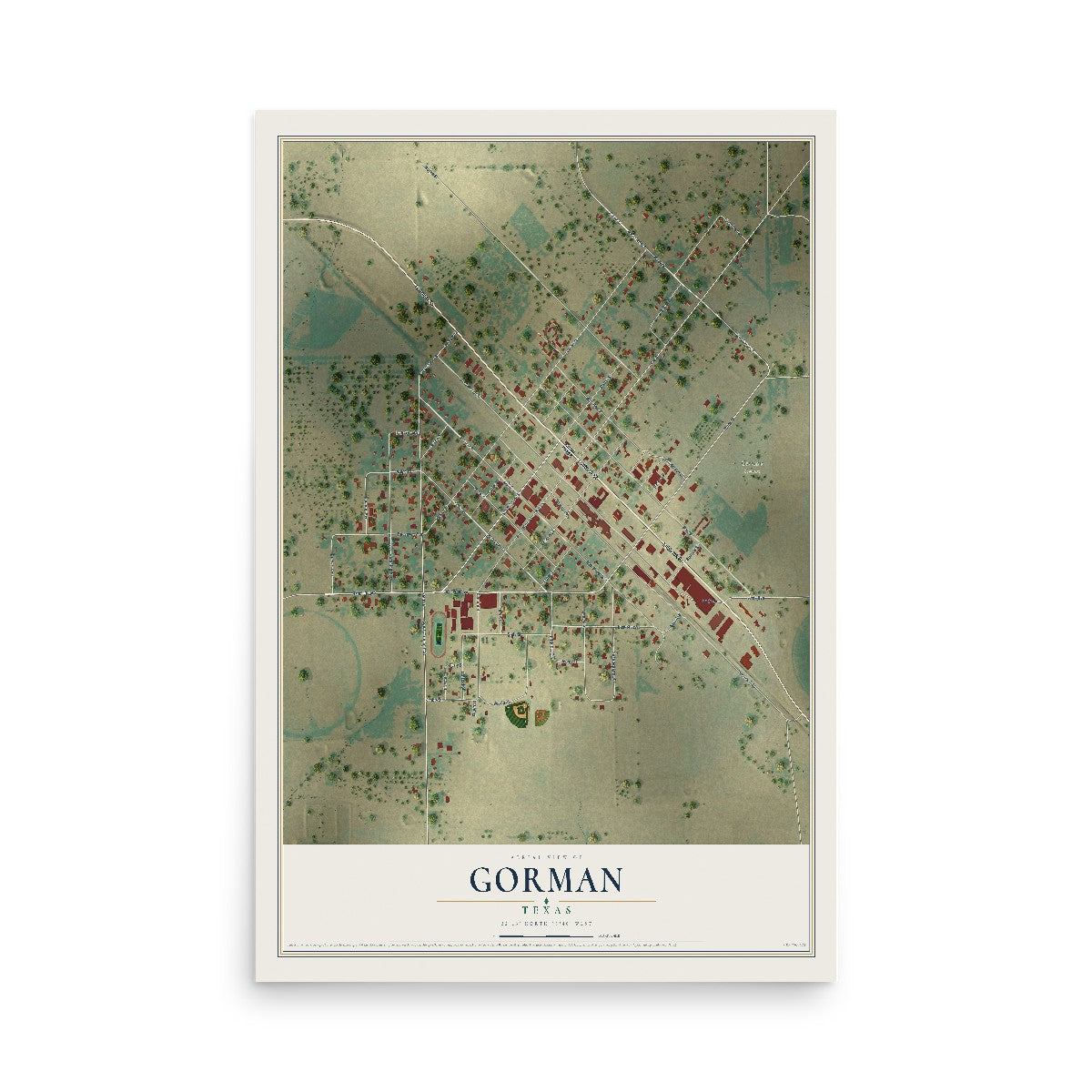 Map of Gorman, Texas, 12 x 18 inch unframed archival matte print
