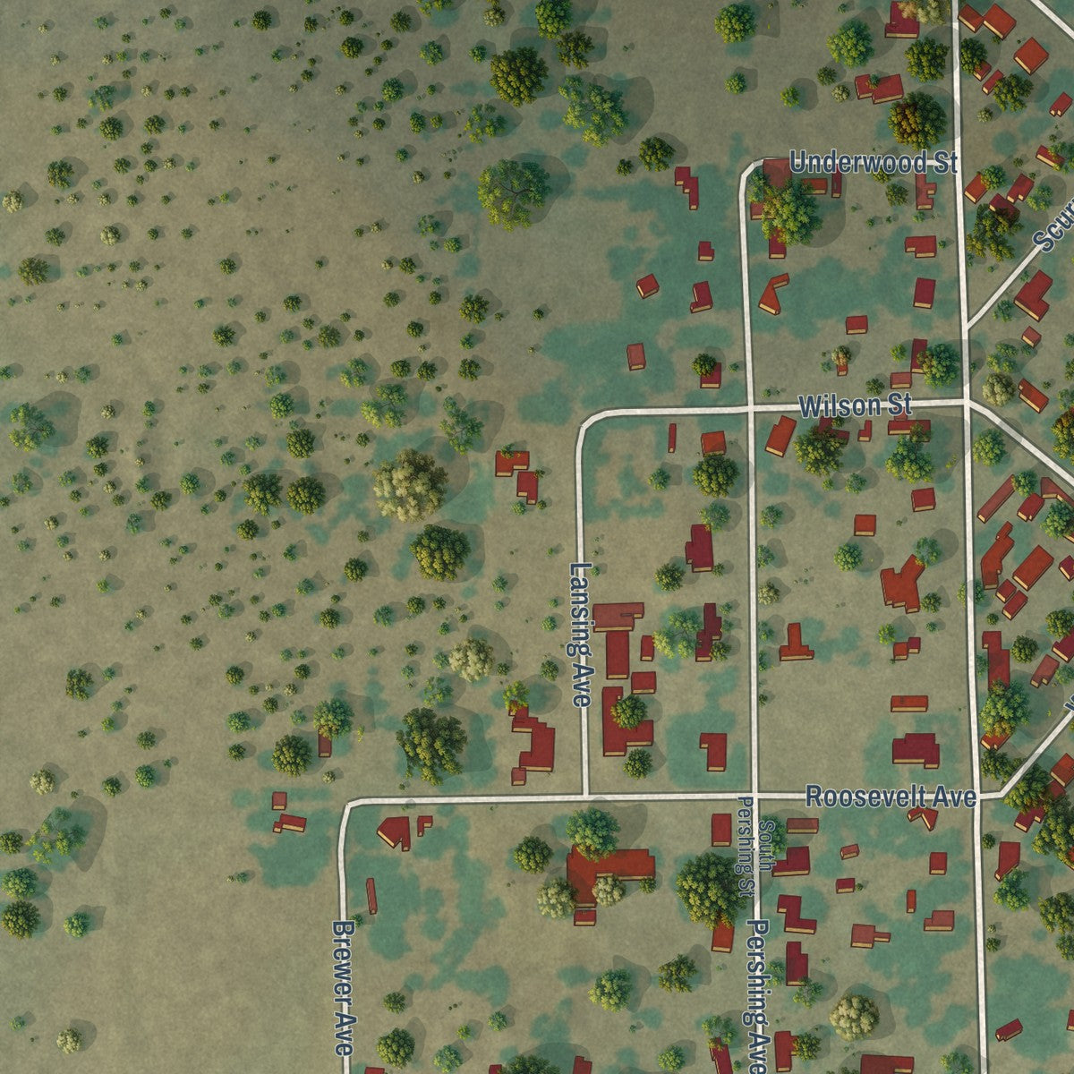Second close-up of the map of Gorman, Texas print showing more streets and buildings