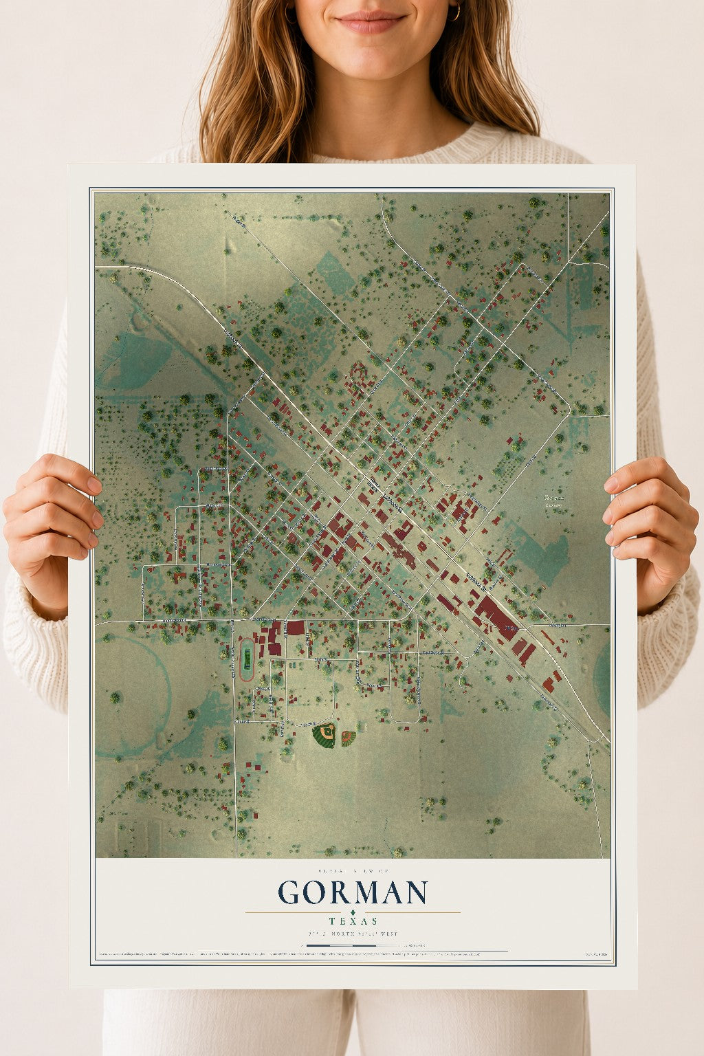 Map of Gorman, Texas, 18 x 24 inch unframed archival matte print