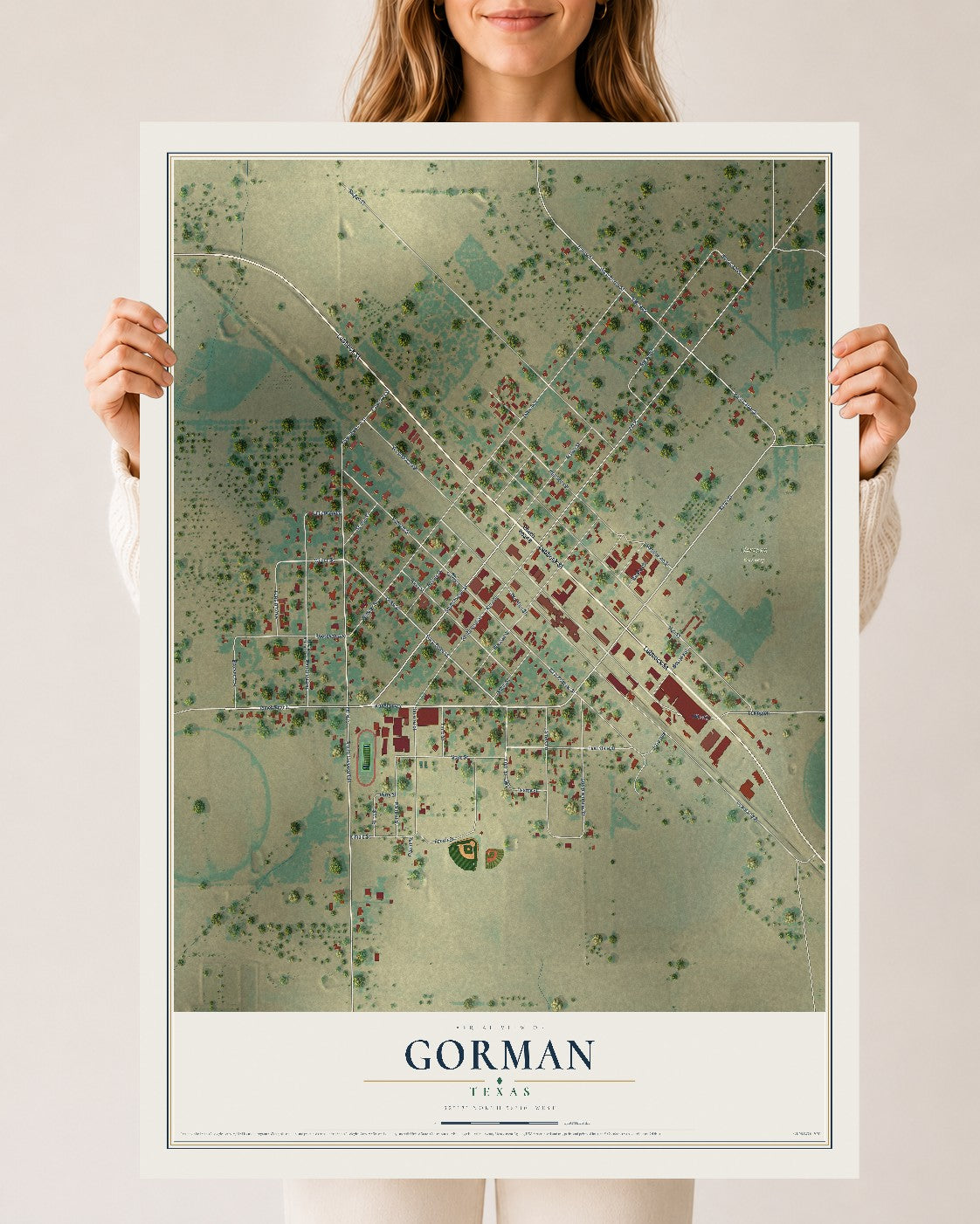 Map of Gorman, Texas, 24 x 36 inch unframed archival matte print