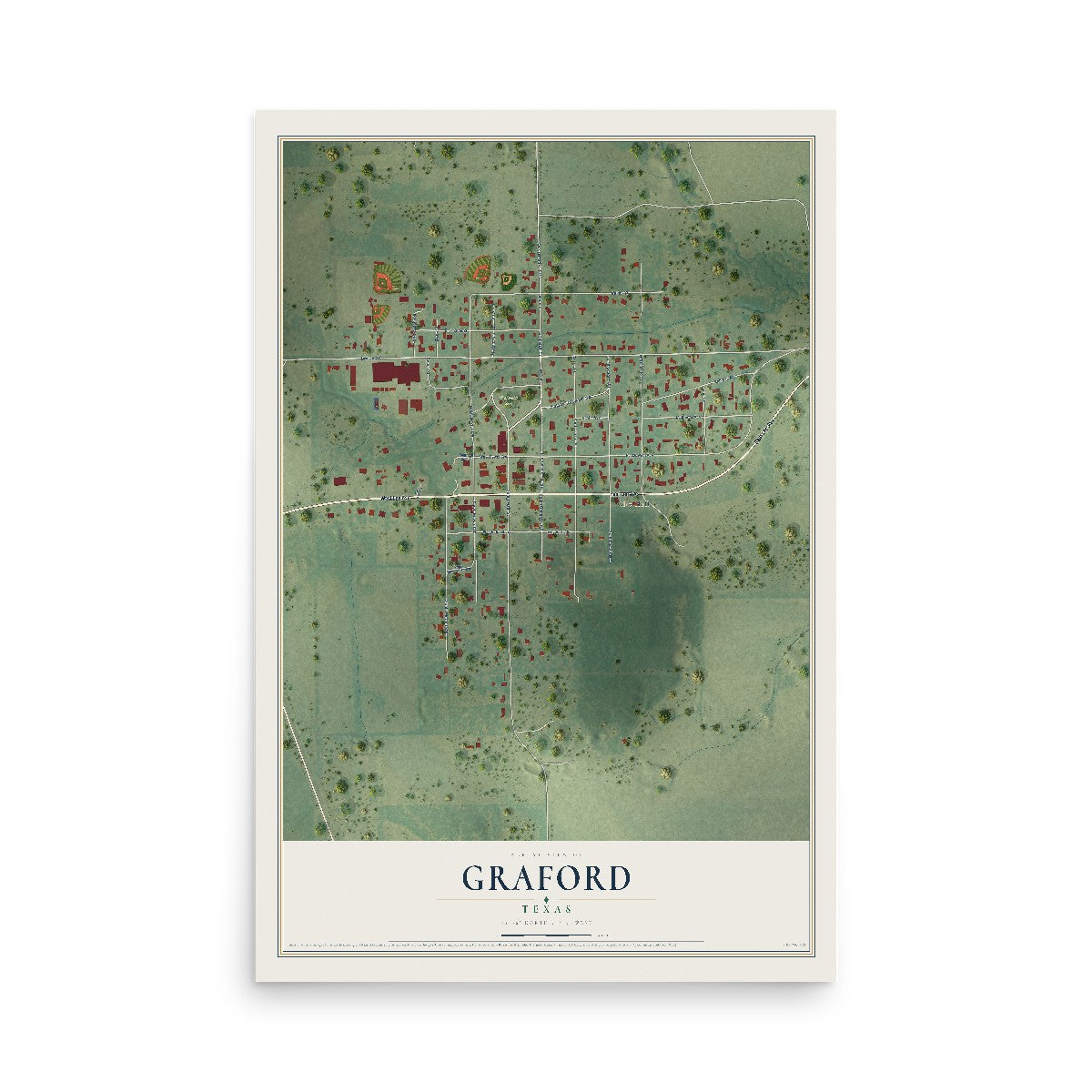 Map of Graford, Texas, 12 x 18 inch unframed archival matte print