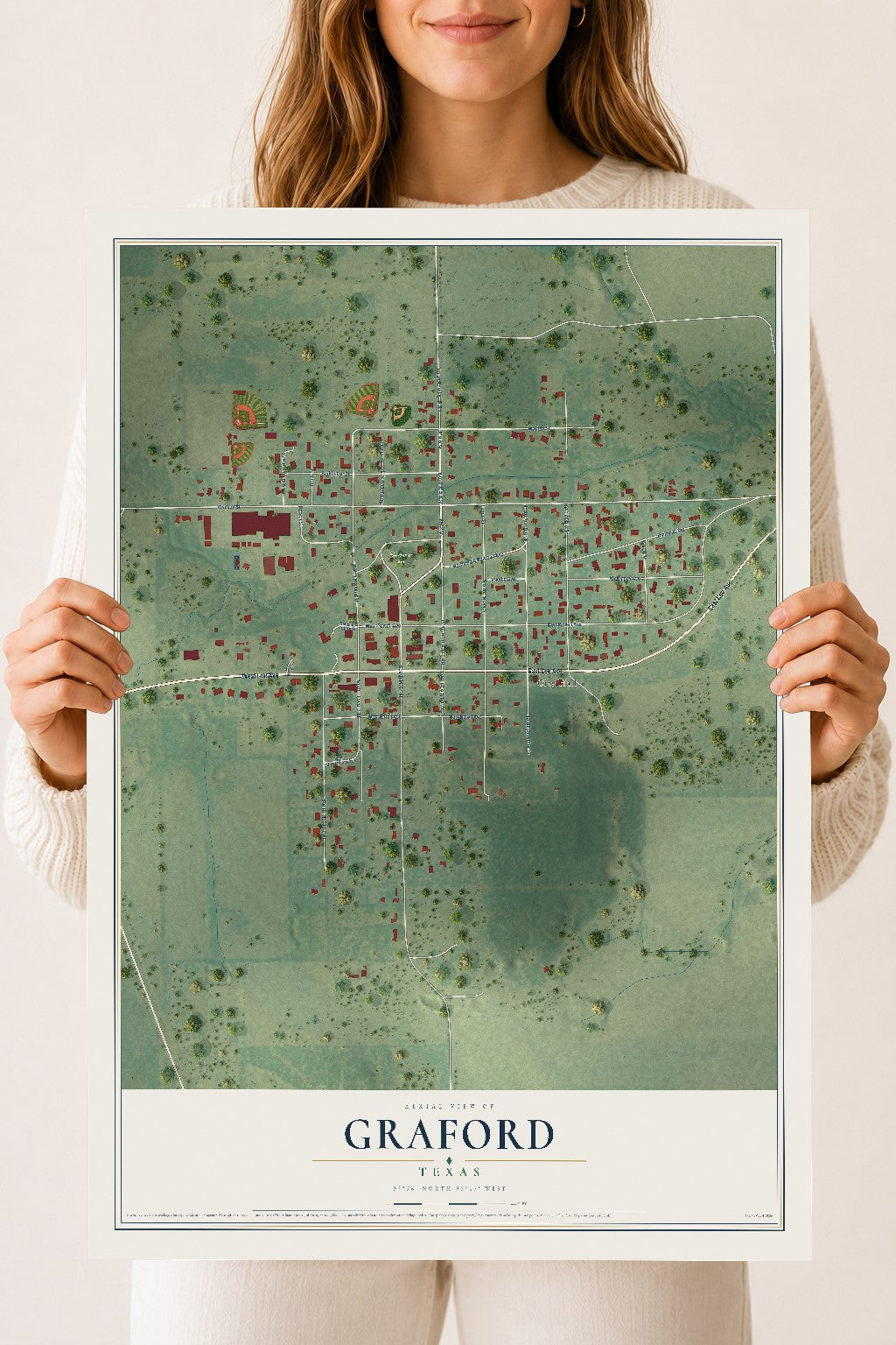 Map of Graford, Texas, 18 x 24 inch unframed archival matte print