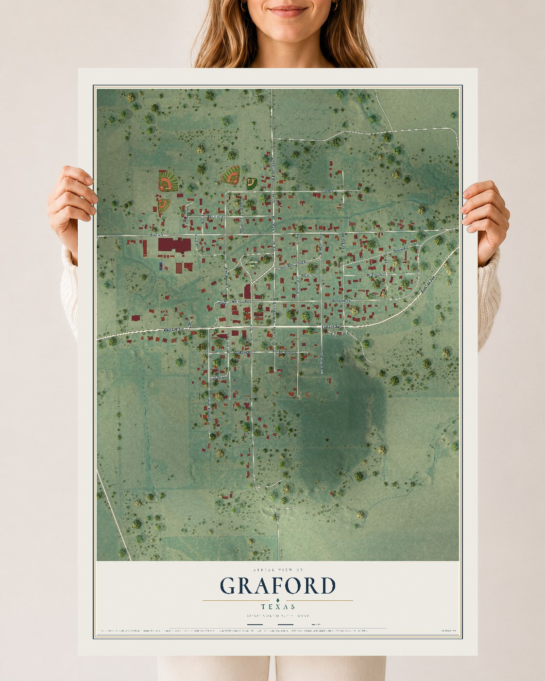 Map of Graford, Texas, 24 x 36 inch unframed archival matte print