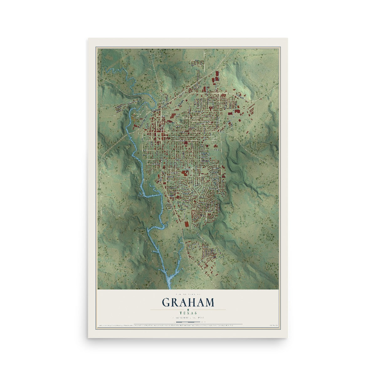 Map of Graham, Texas, 12 x 18 inch unframed archival matte print