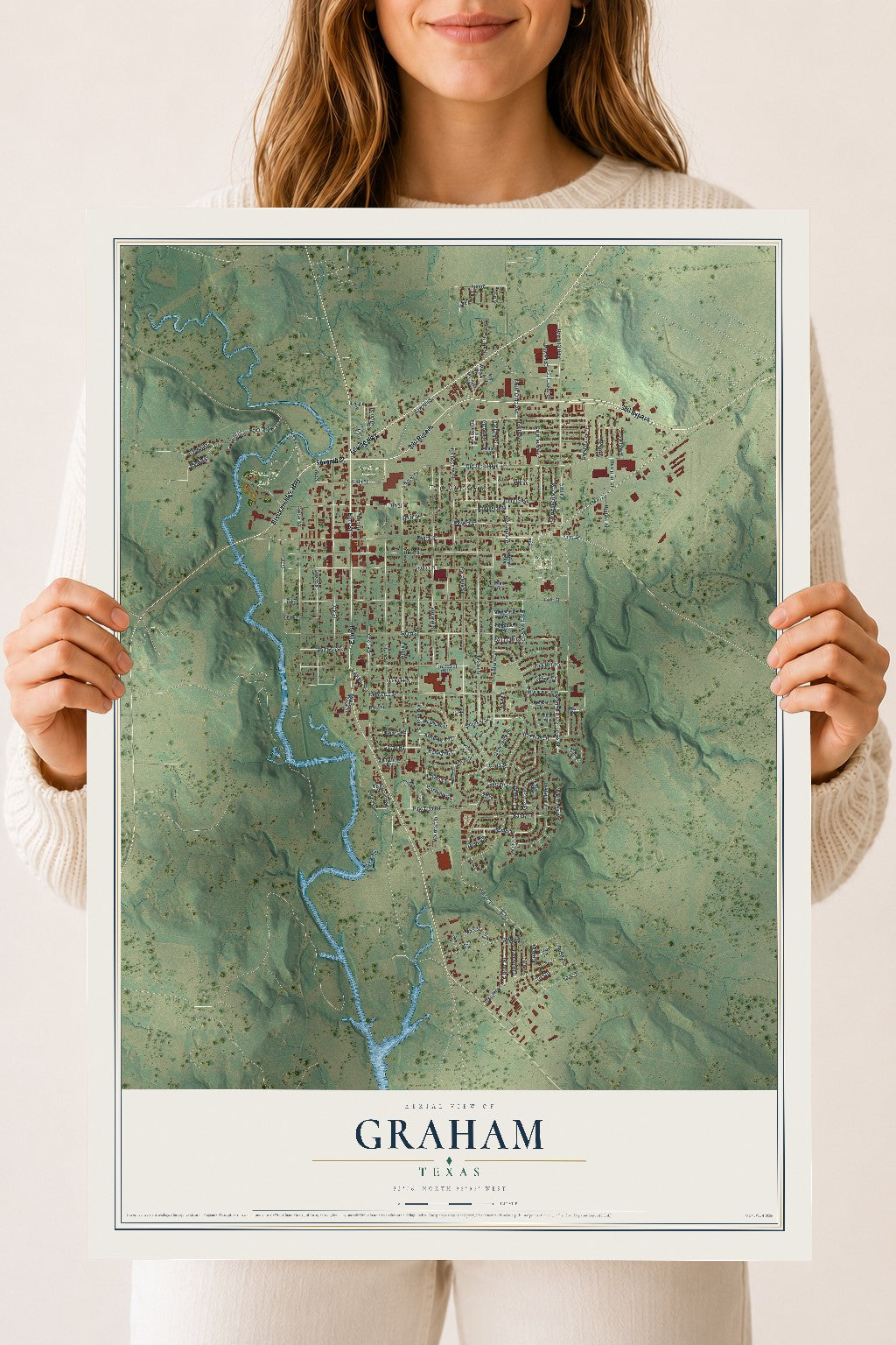 Map of Graham, Texas, 18 x 24 inch unframed archival matte print