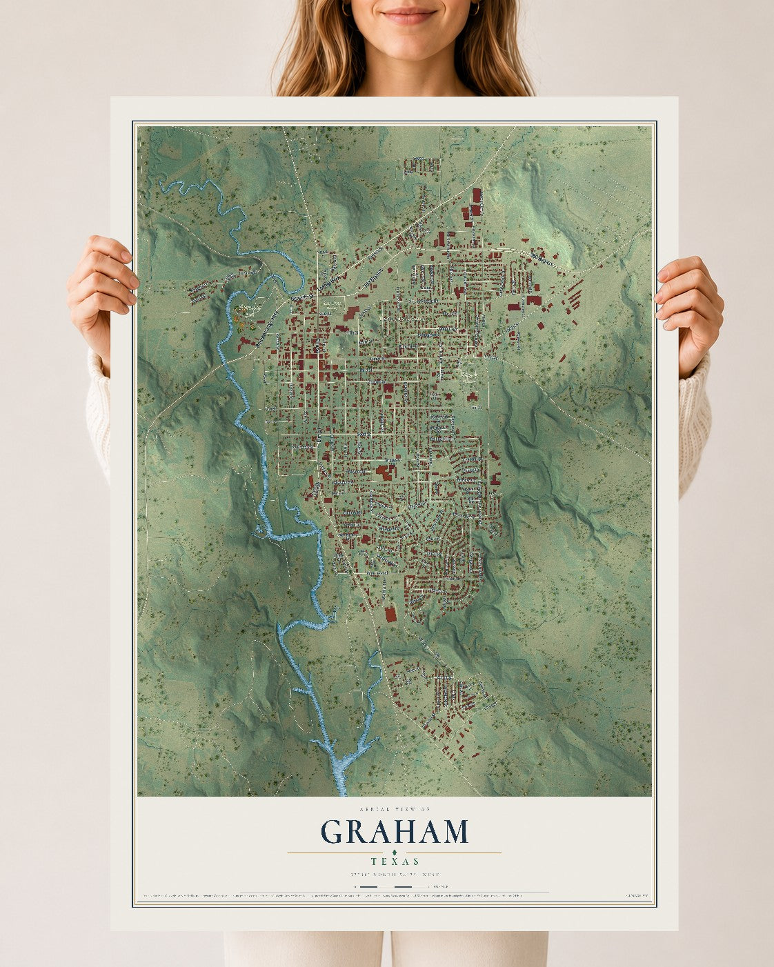 Map of Graham, Texas, 24 x 36 inch unframed archival matte print