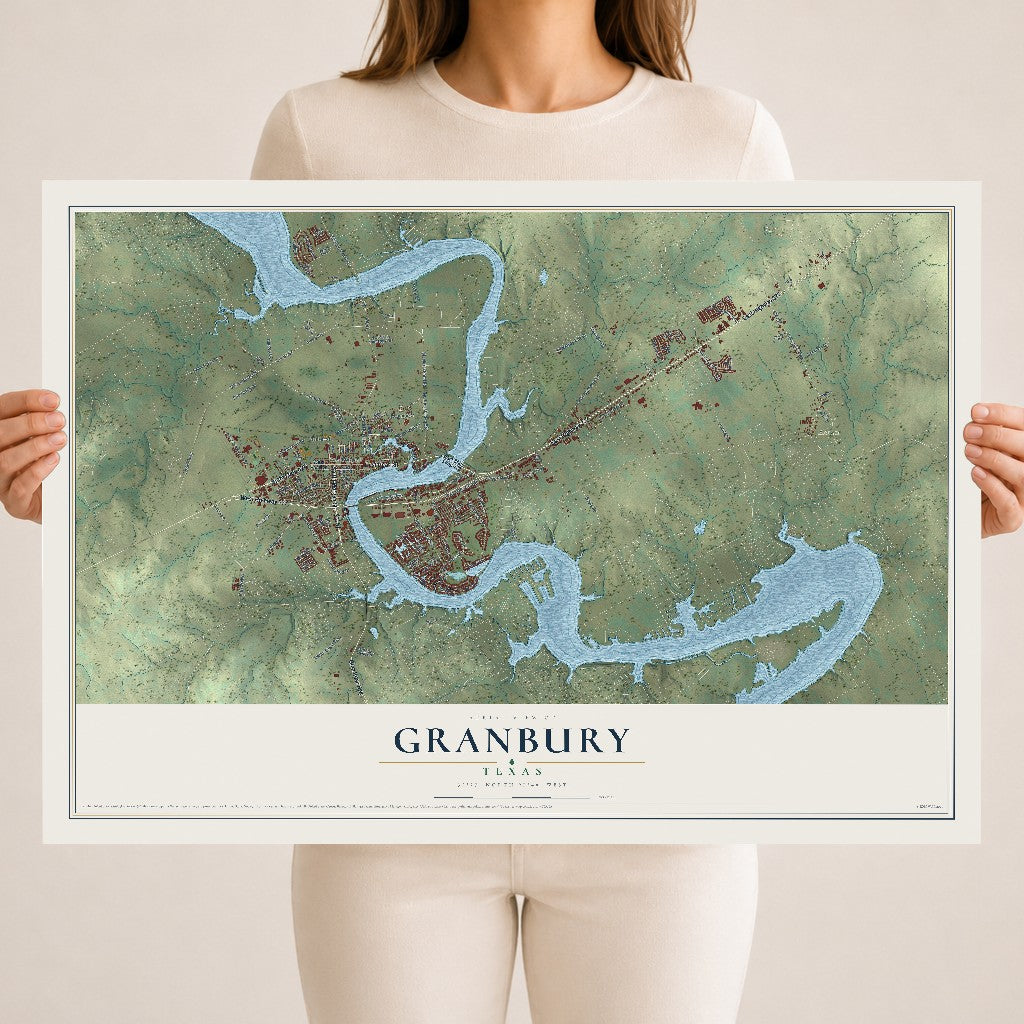 Map of Granbury, Texas, 18 x 24 inch unframed archival matte print