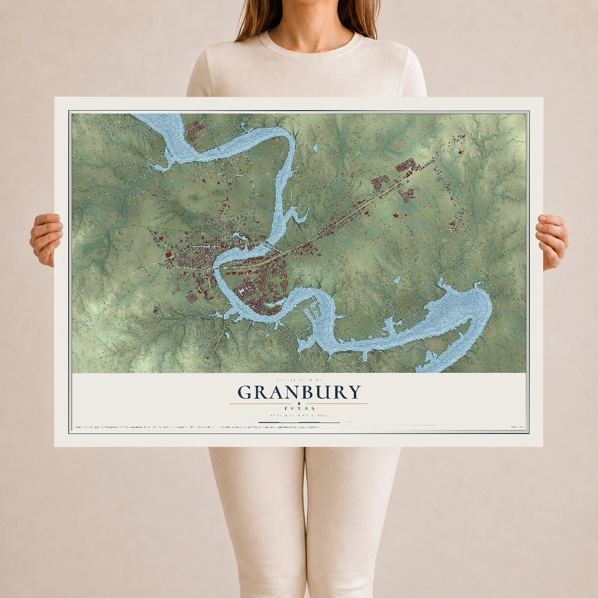 Map of Granbury, Texas, 24 x 36 inch unframed archival matte print