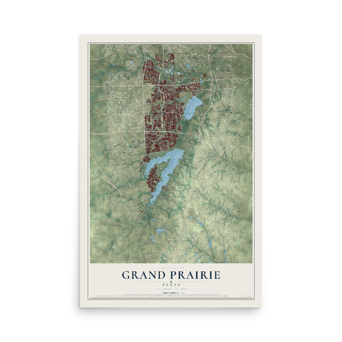 Map of Grand Prairie, Texas, 12 x 18 inch unframed archival matte print