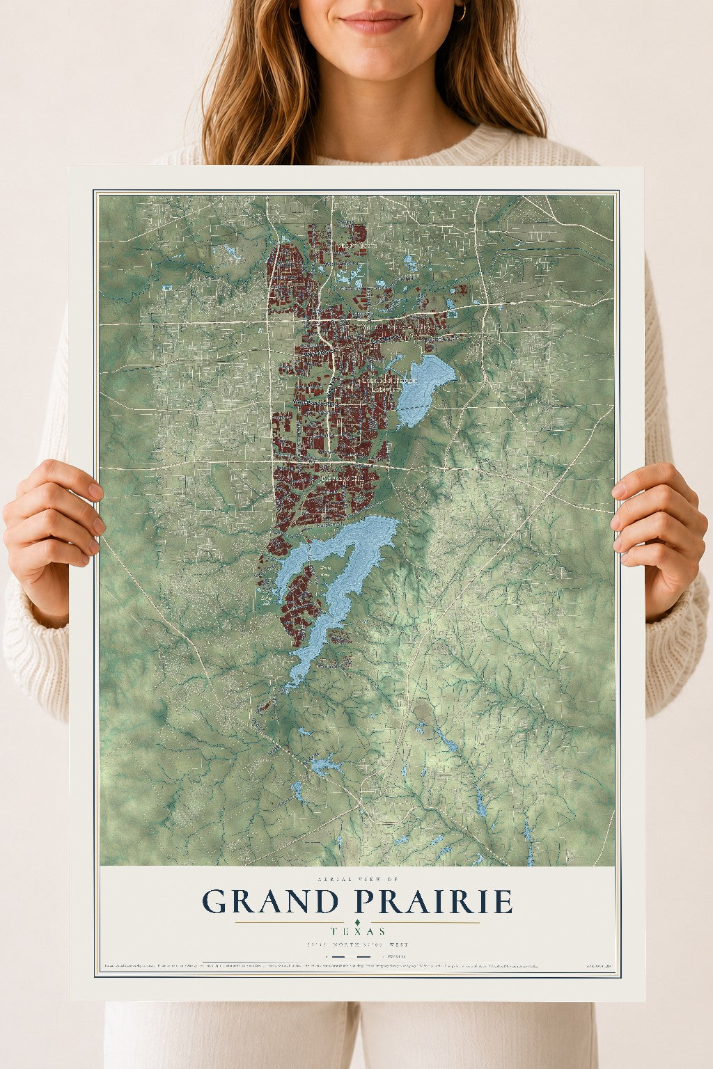 Map of Grand Prairie, Texas, 18 x 24 inch unframed archival matte print