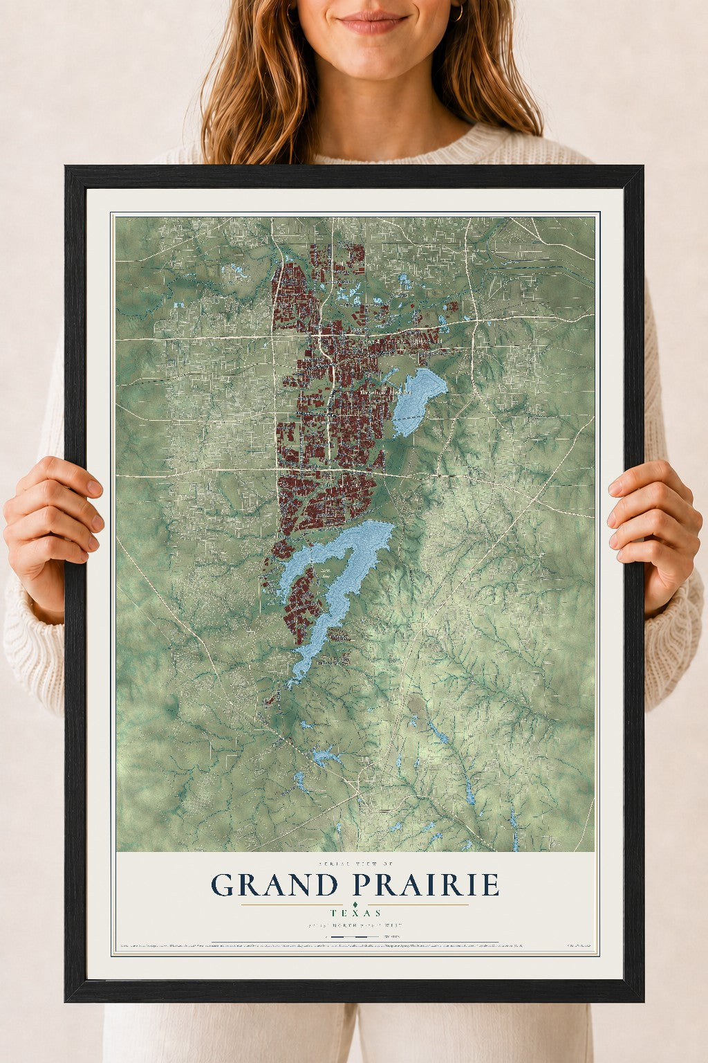 Map of Grand Prairie, Texas, 18 x 24 inch print in a black wood frame
