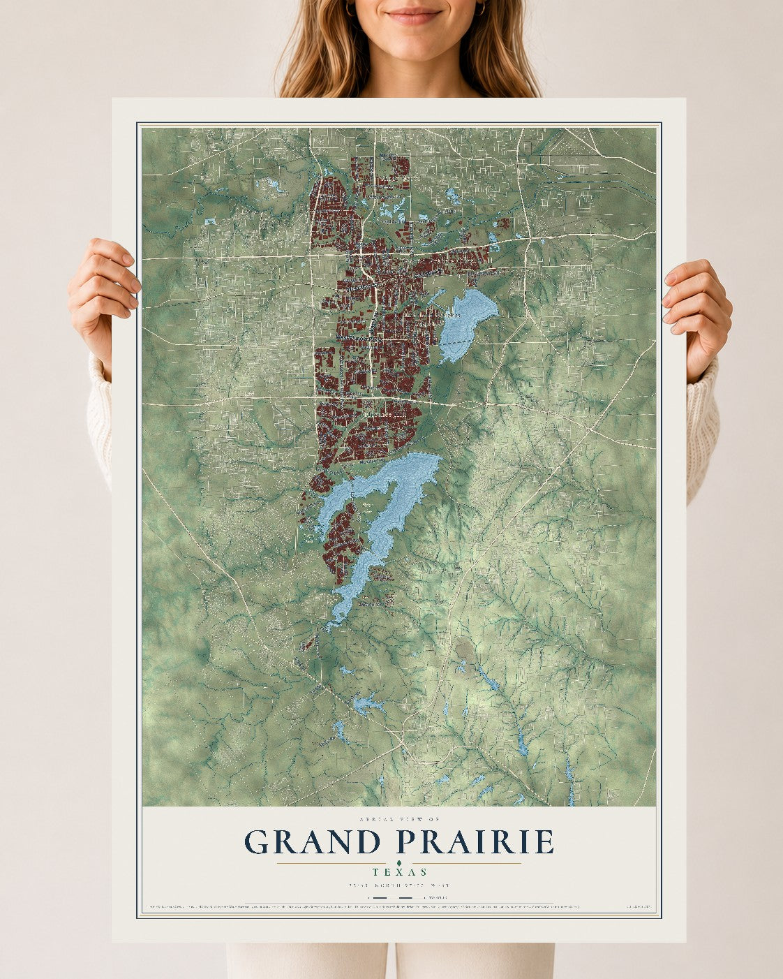Map of Grand Prairie, Texas, 24 x 36 inch unframed archival matte print